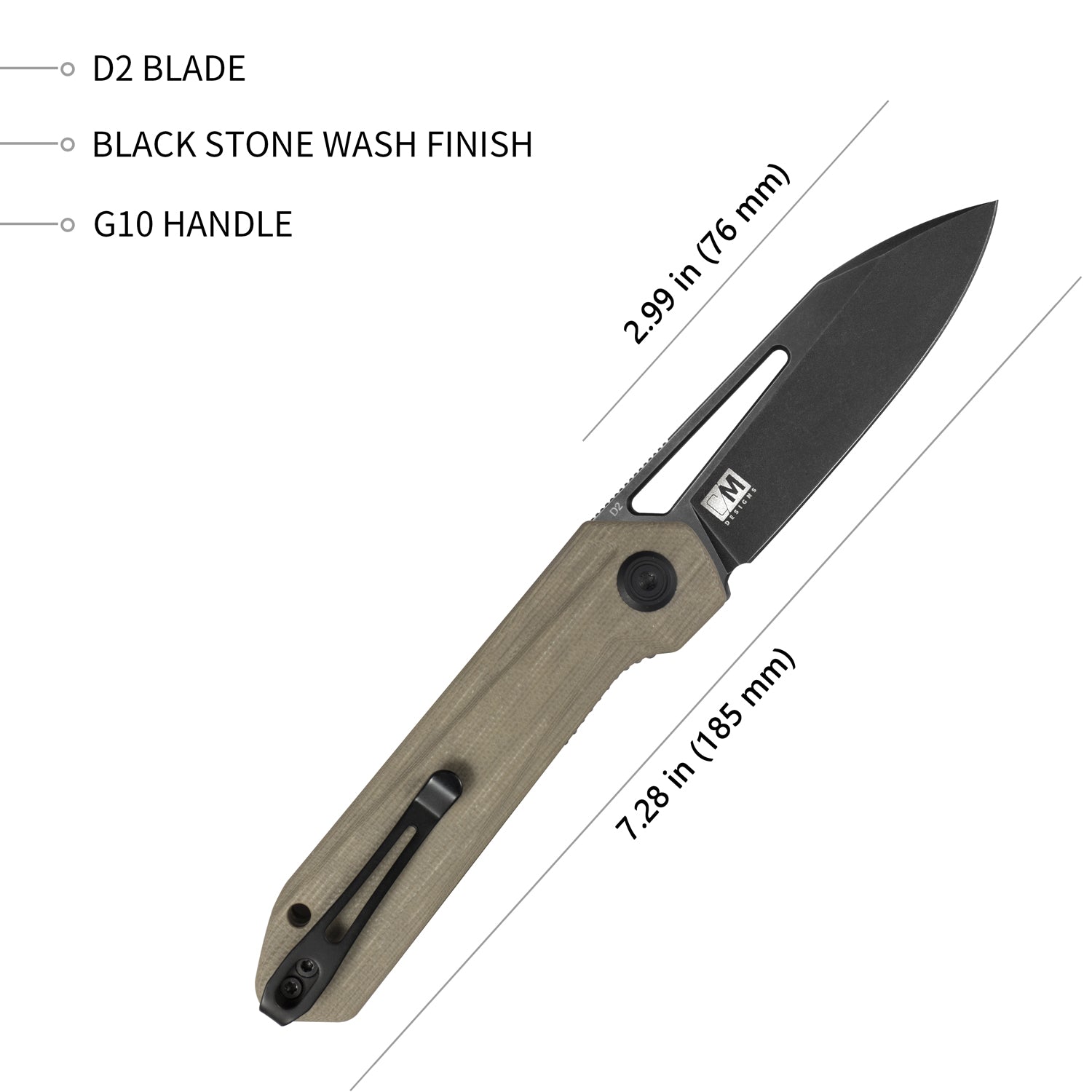 Kubey Royal Nest Liner Lock EDC Pocket Knife Front Flipper Tan G10 Handle 2.99" Dark Stonewashed D2 KU321E