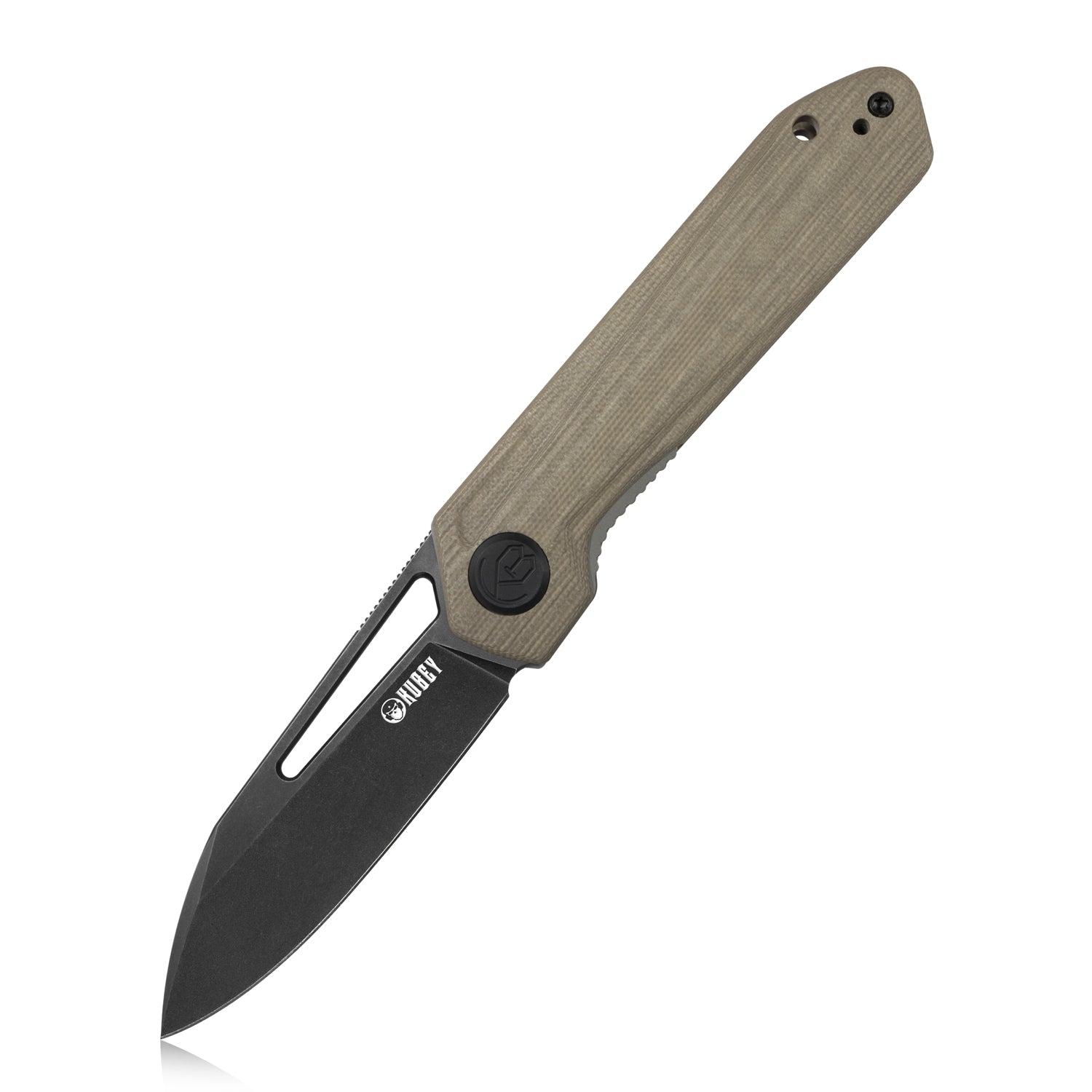 Kubey Royal Nest Liner Lock EDC Pocket Knife Front Flipper Tan G10 Handle 2.99" Dark Stonewashed D2 KU321E