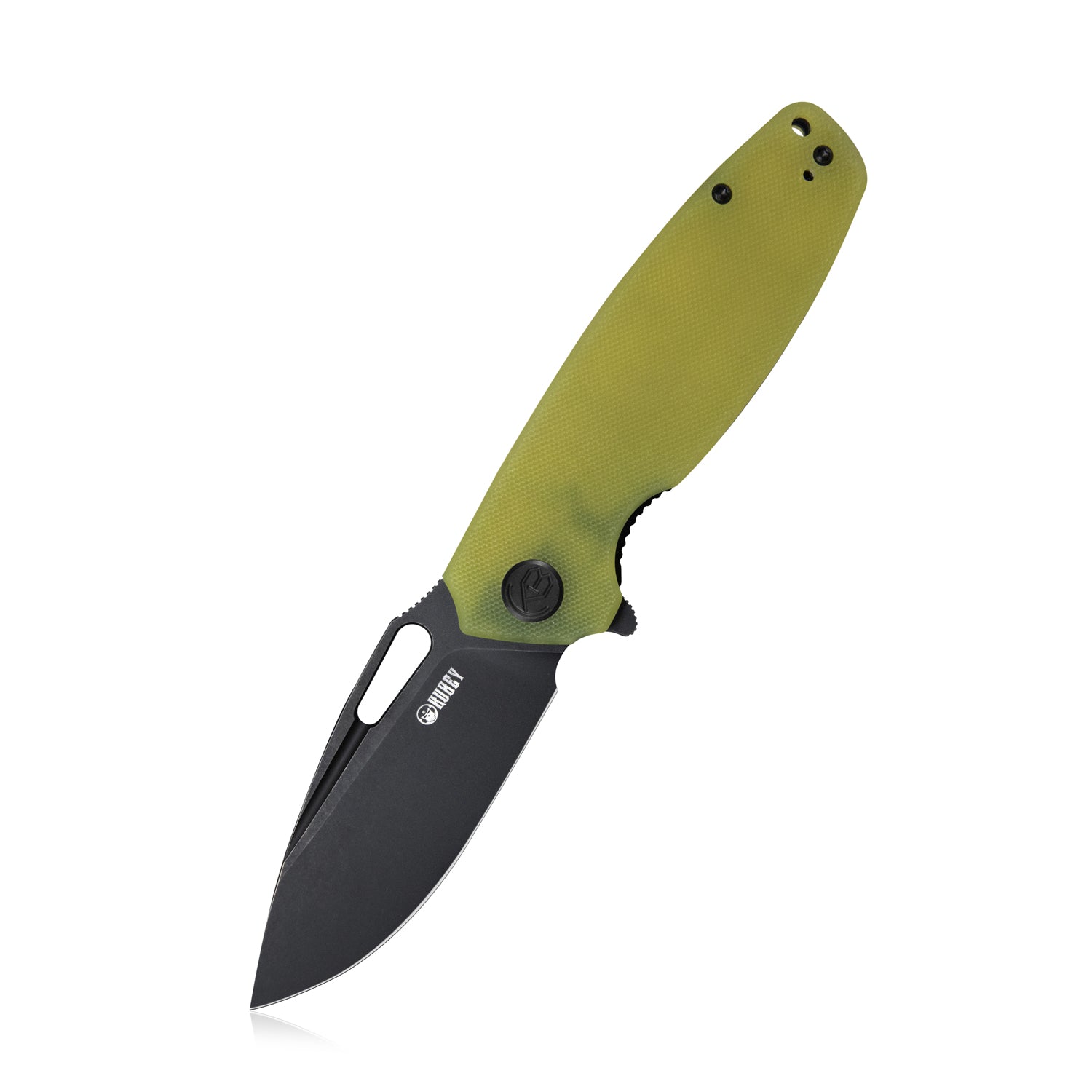 Kubey Tityus Liner Lock Flipper Folding Knife Translucent Yellow G10 Handle 3.39" Dark Stonewashed D2 KU322G