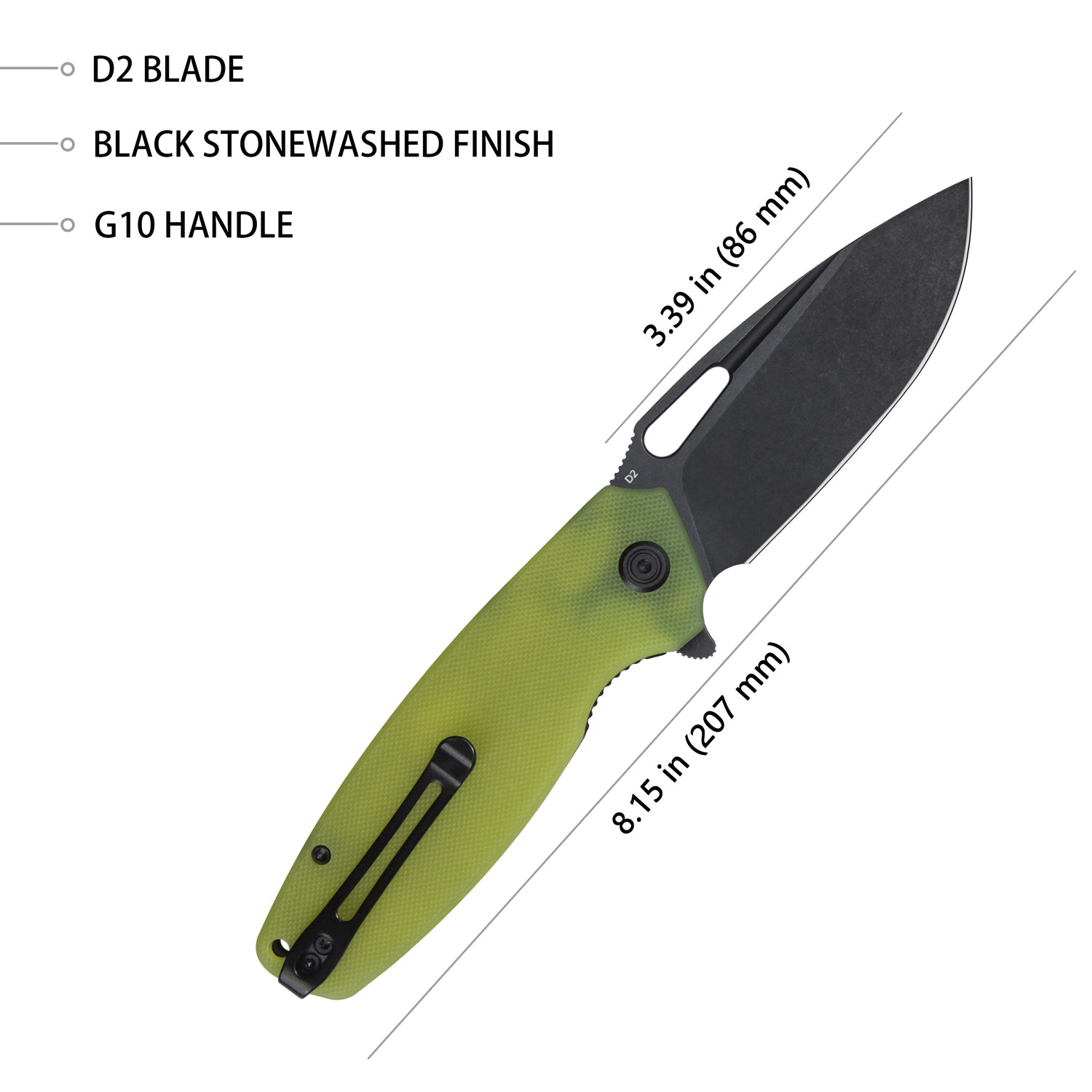 Kubey Tityus Liner Lock Flipper Folding Knife Translucent Yellow G10 Handle 3.39" Dark Stonewashed D2 KU322G