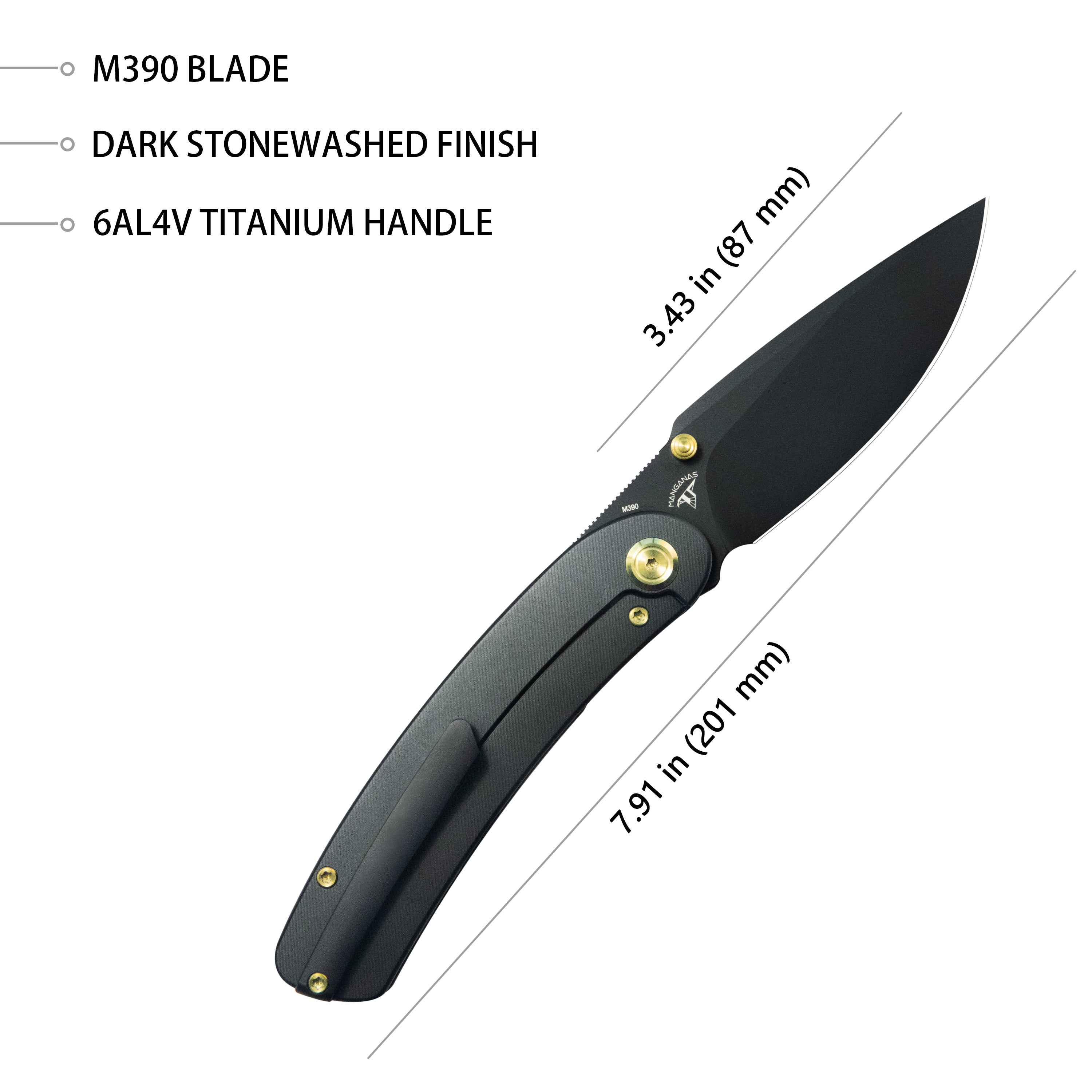 Kubey Momentum Gentlemans Pocket Knife Black Titanium Handle 3.43" Blackwash M390 KB386B