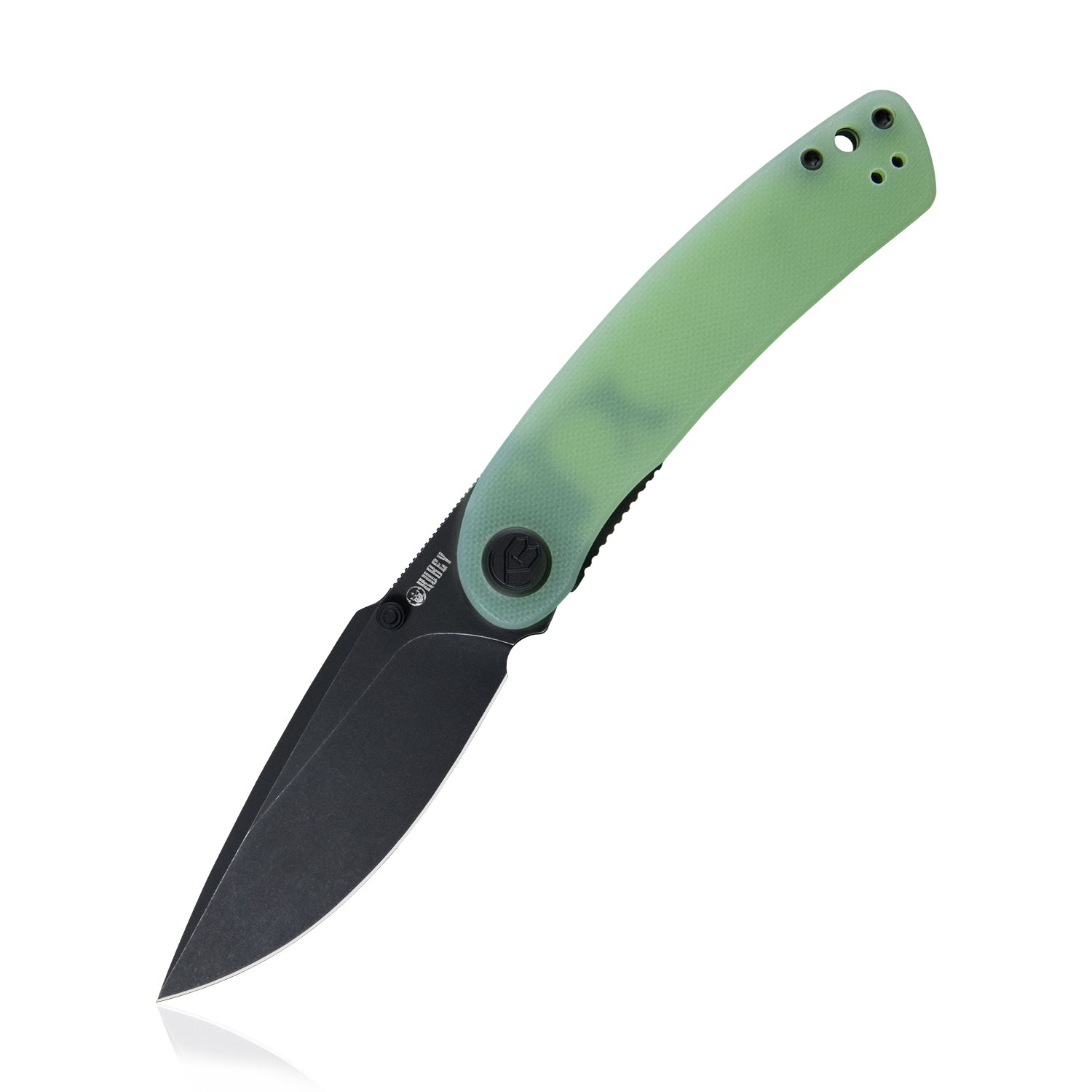 Kubey Momentum Sherif Manganas Design Liner Lock Front Flipper / Dual Studs Open Folding Knife Jade G10 Handle 3.43" Darkwashed D2 KU344C
