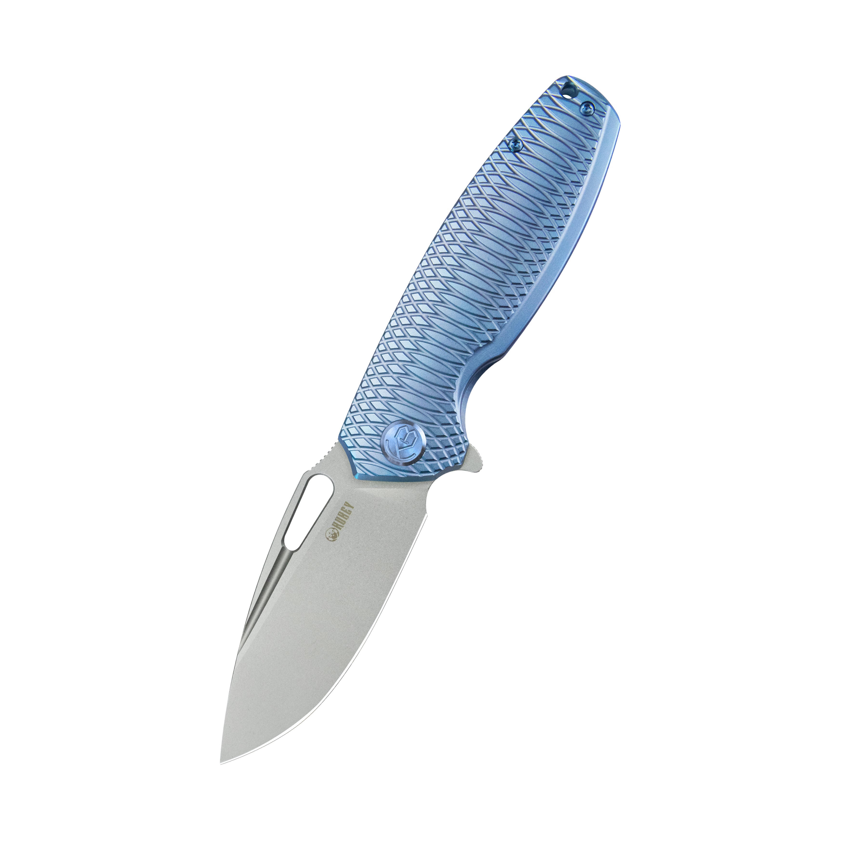 Kubey Tityus Frame Lock Flipper Folding Knife Blue Pattern Titanium Handle 3.39" Beadblast 14C28N KB360F