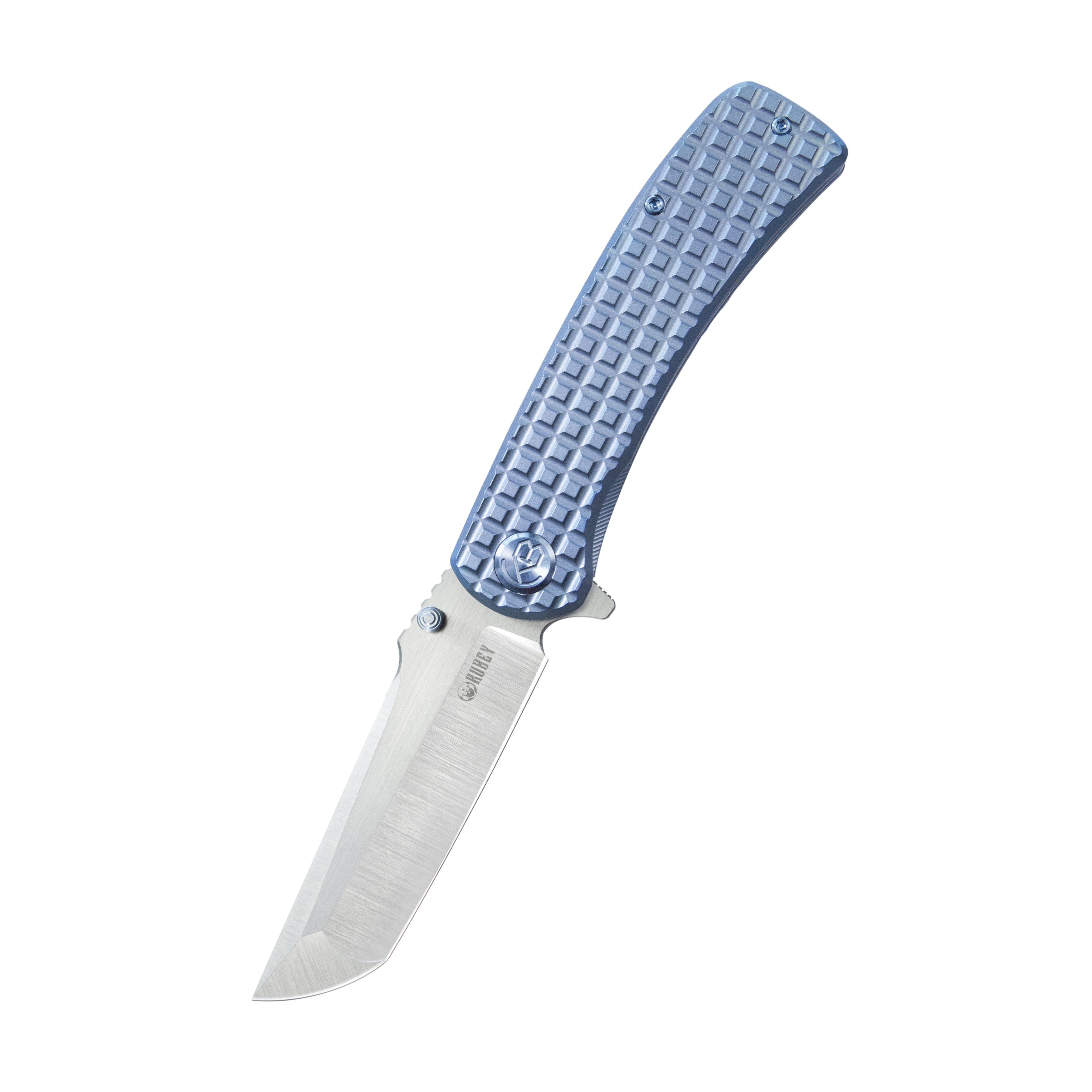 Kubey Interflow Tactical Folding Knife Flipper Folder Blue Titanium Handle 3.50" Belt Satin Bohler M390 Blade KB294B