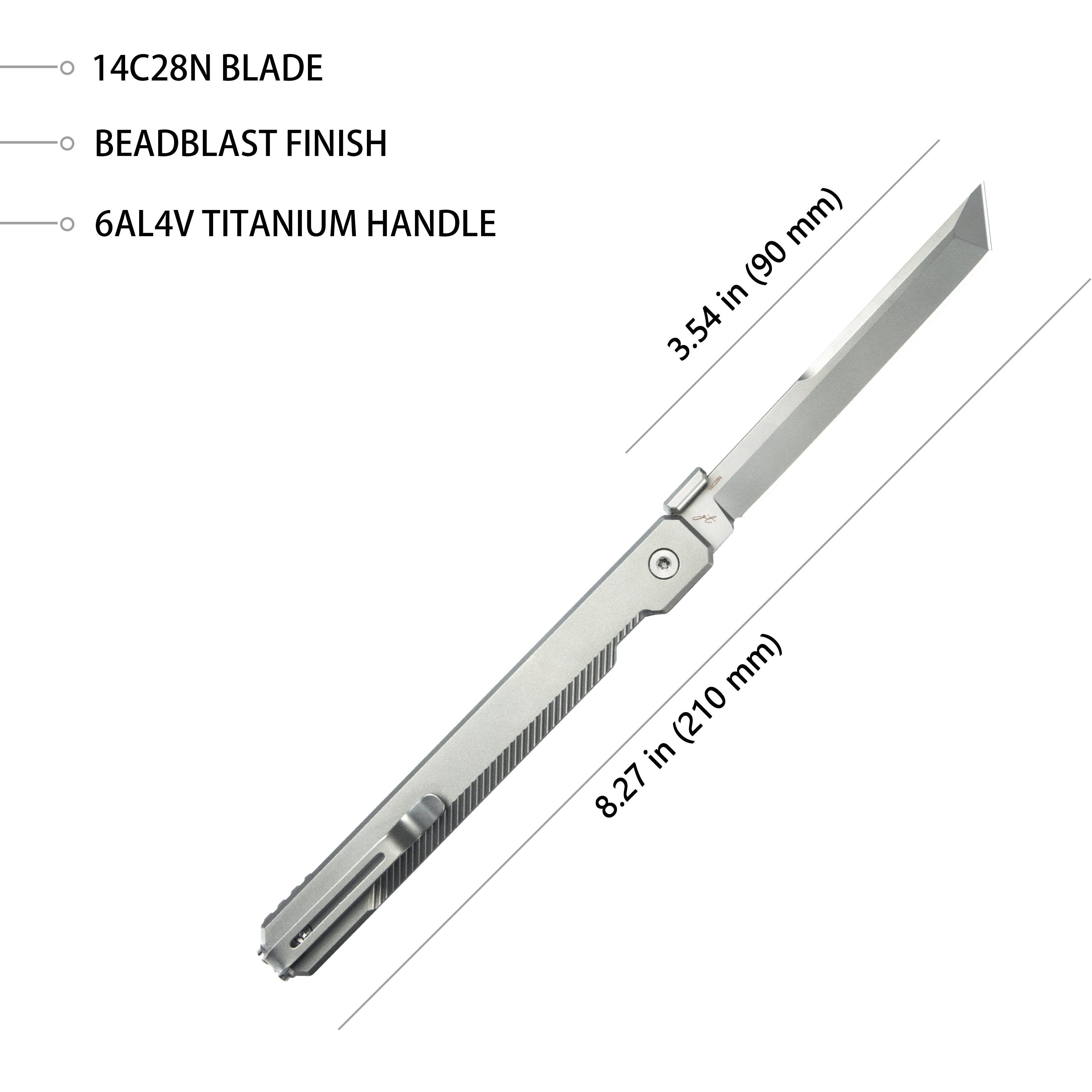 Kubey Prism Button Lock CEO Style Folding Knife Silver Gray 6AL4V Titanium Handle 3.54'' Beadblast 14C28N KB243A