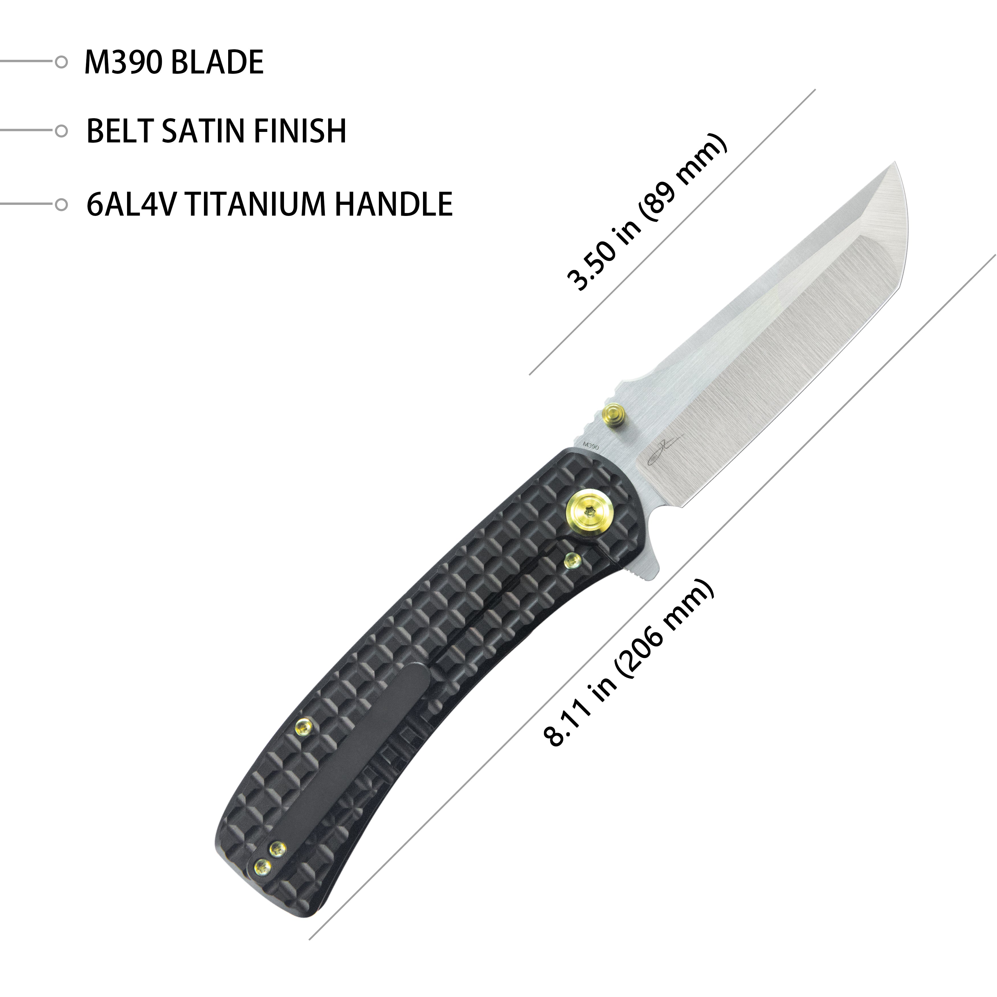 Kubey Interflow Tactical Folding Knife Flipper Folder Black Titanium Handle 3.50" Belt Satin Bohler M390 Blade KB294C