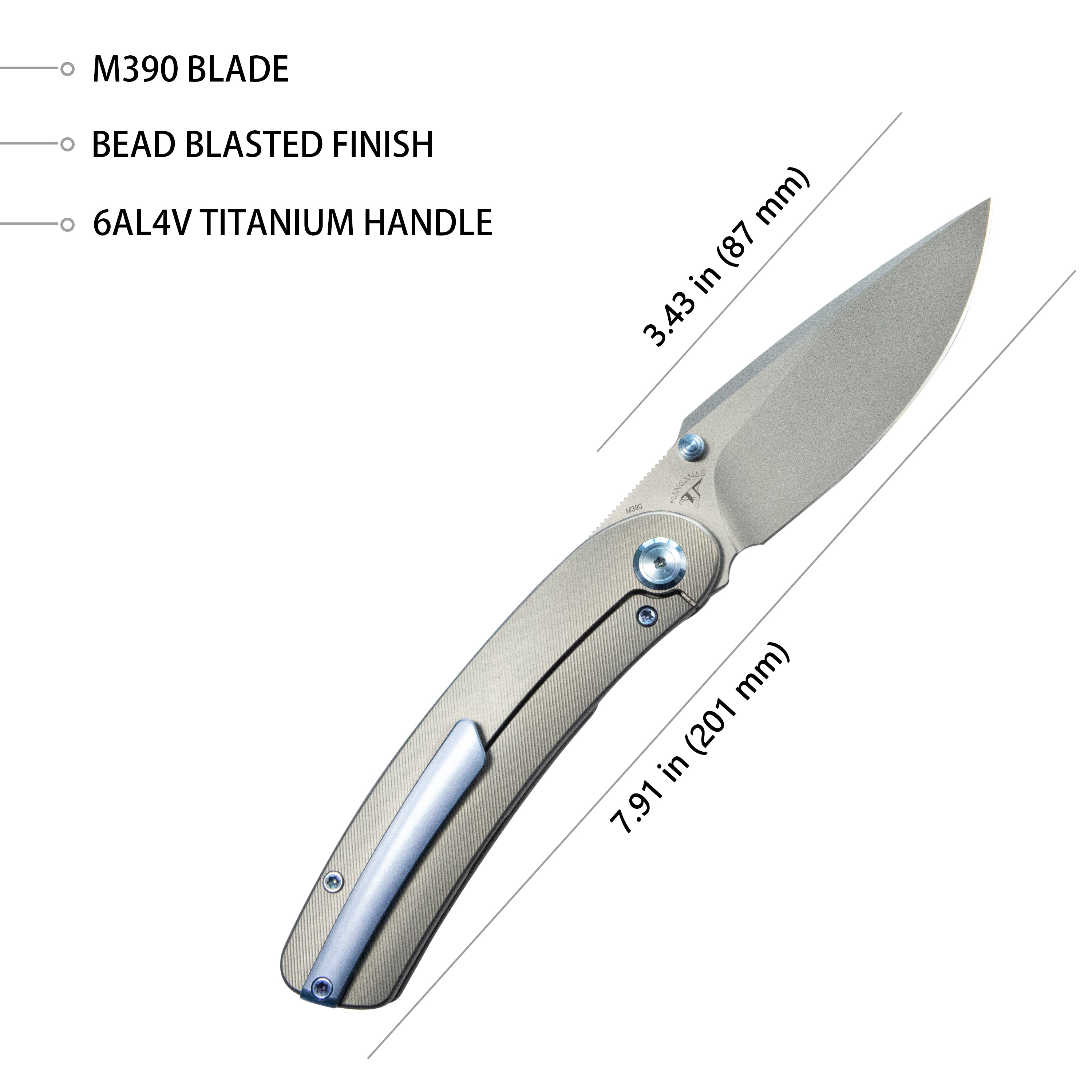 Kubey Momentum Gentlemans Pocket Knife Grey Titanium Handle 3.43" Beadblast M390 KB386A
