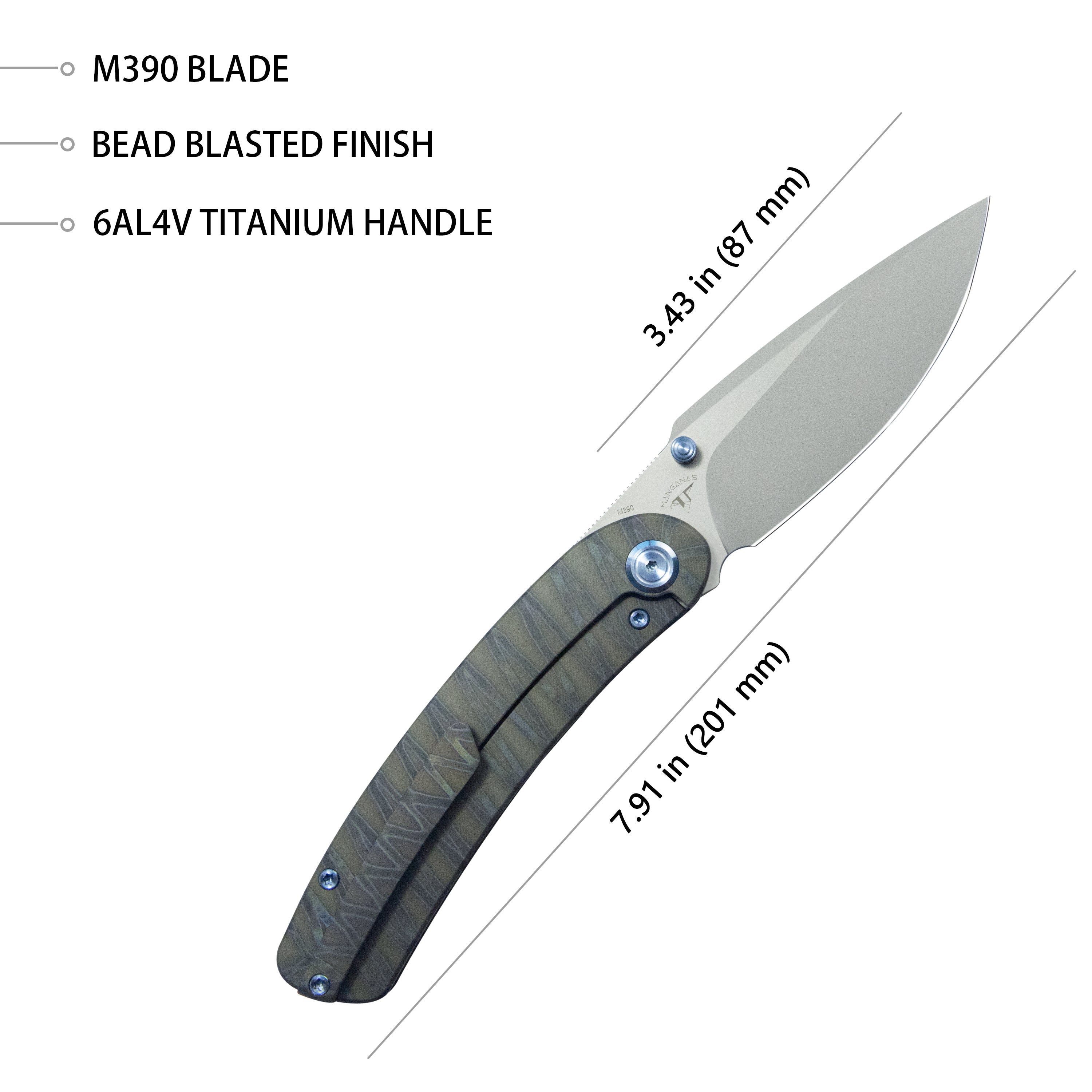 Kubey Momentum Gentlemans Pocket Knife Flame Titanium Handle 3.43" Beadblast M390 KB386C