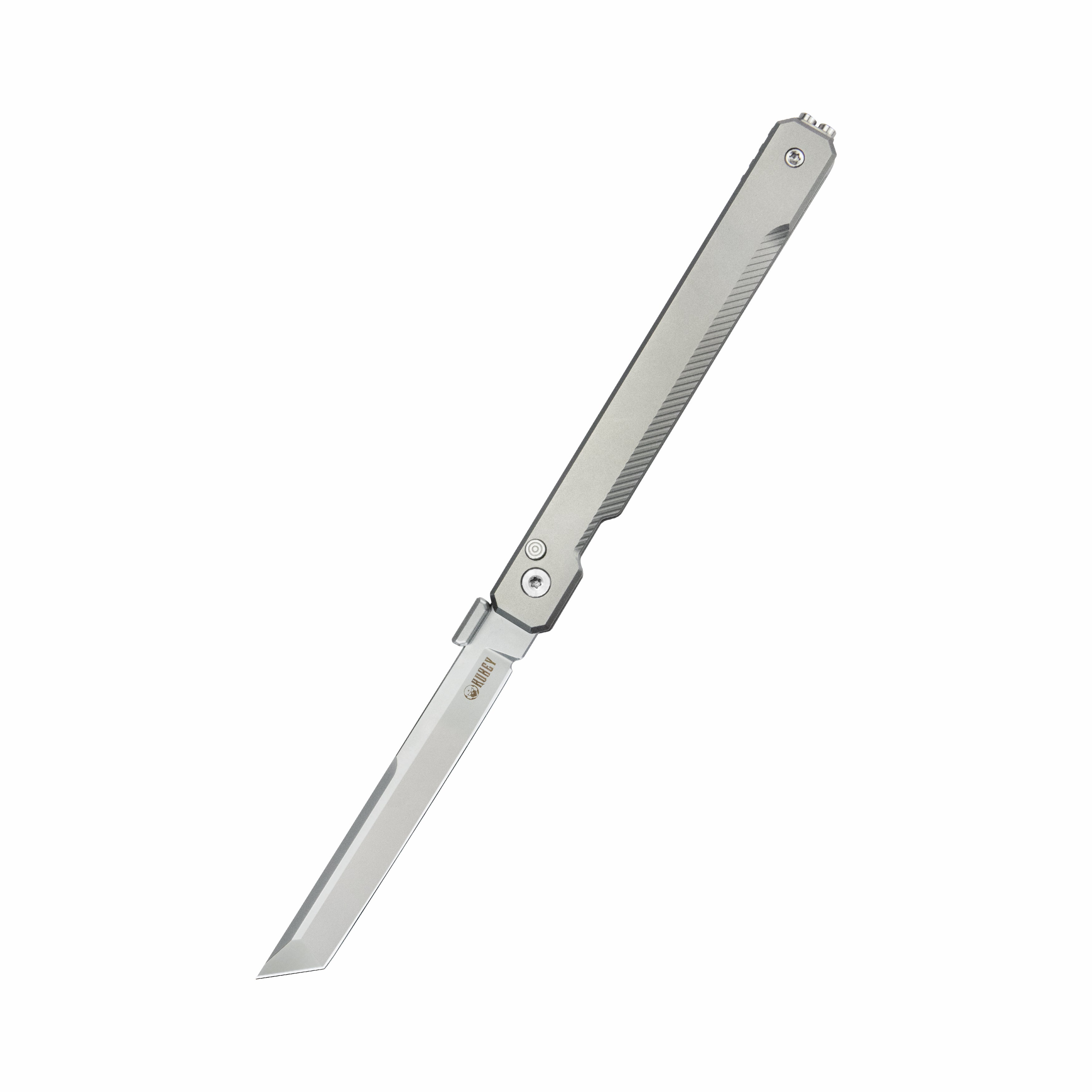 Kubey Prism Button Lock CEO Style Folding Knife Silver Gray 6AL4V Titanium Handle 3.54'' Beadblast 14C28N KB243A