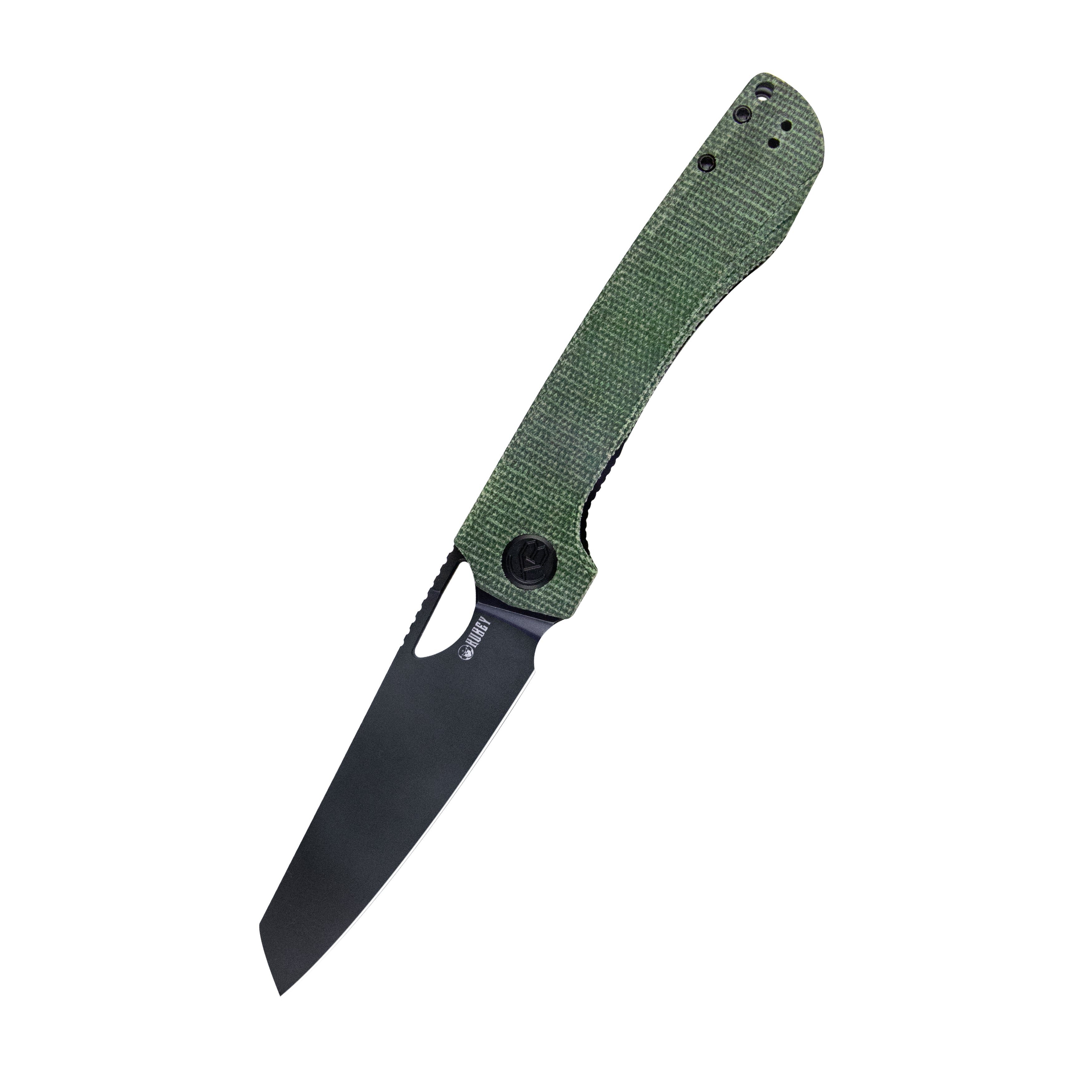 Kubey Elang Liner Lock Folding Knife Green Micarta Handle 3.94" Blackwashed Sheepsfoot AUS-10 KU365F