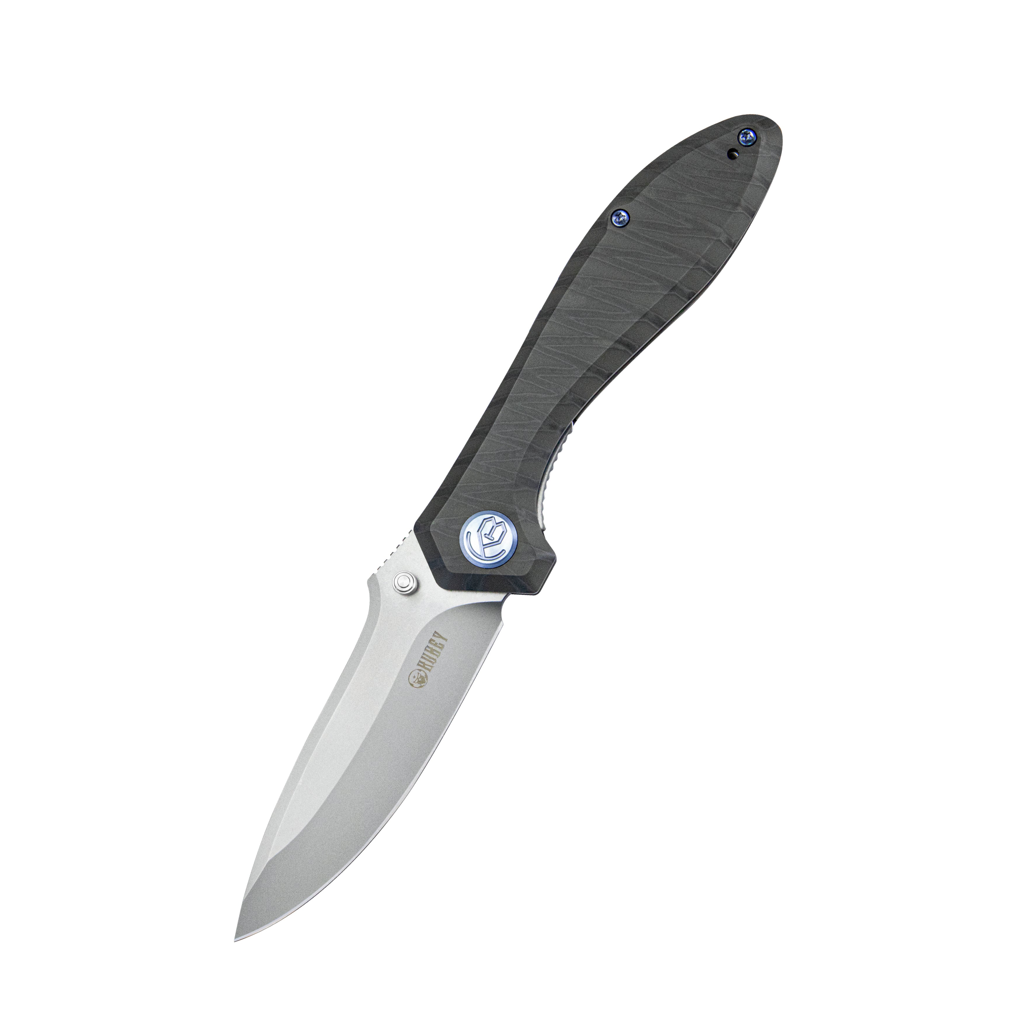 Kubey Ruckus Liner Lock Folding Knife Flame Ti Handle 3.31" Bead Blasted CPM 20CV KB314P