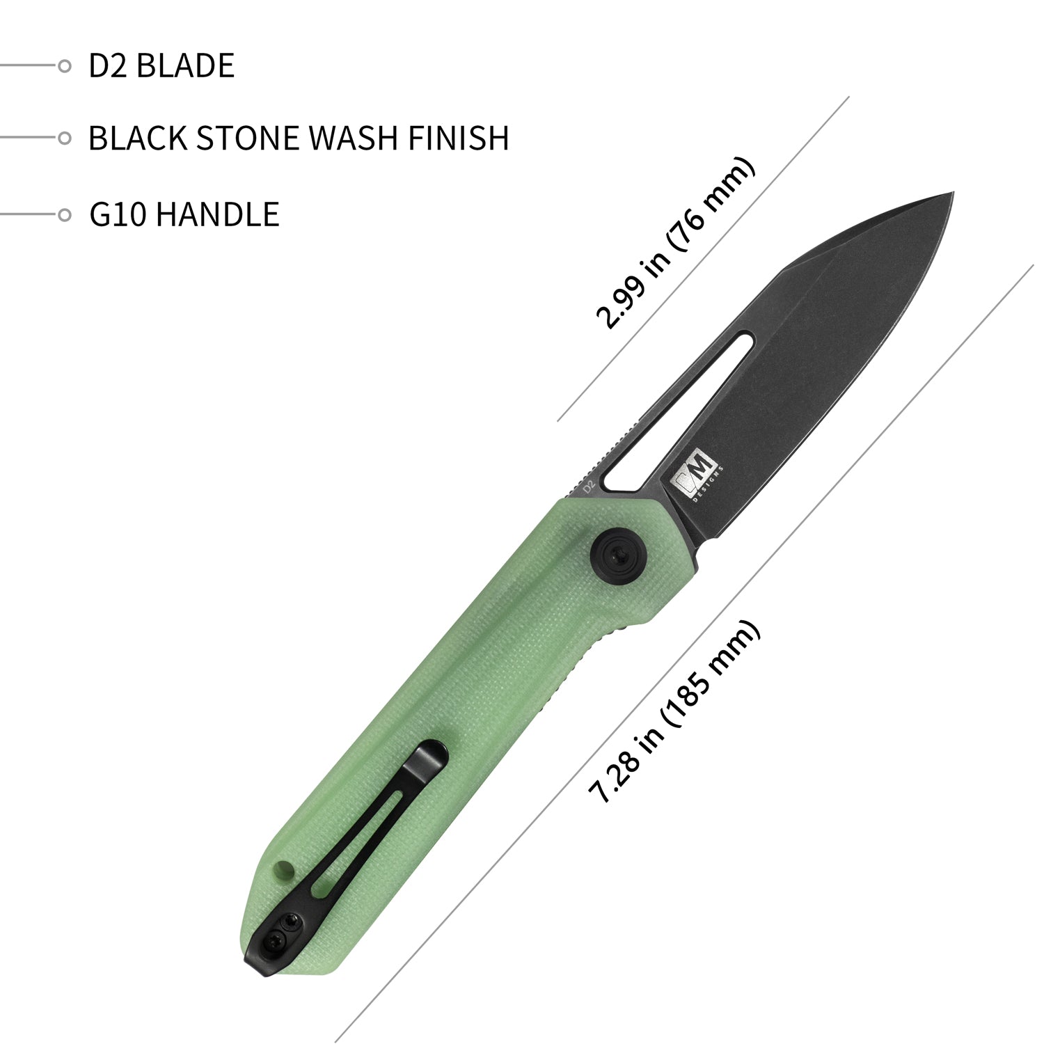 Kubey Royal Nest Liner Lock EDC Pocket Knife Front Flipper Jade G10 Handle 2.99" Dark Stonewashed D2 KU321C