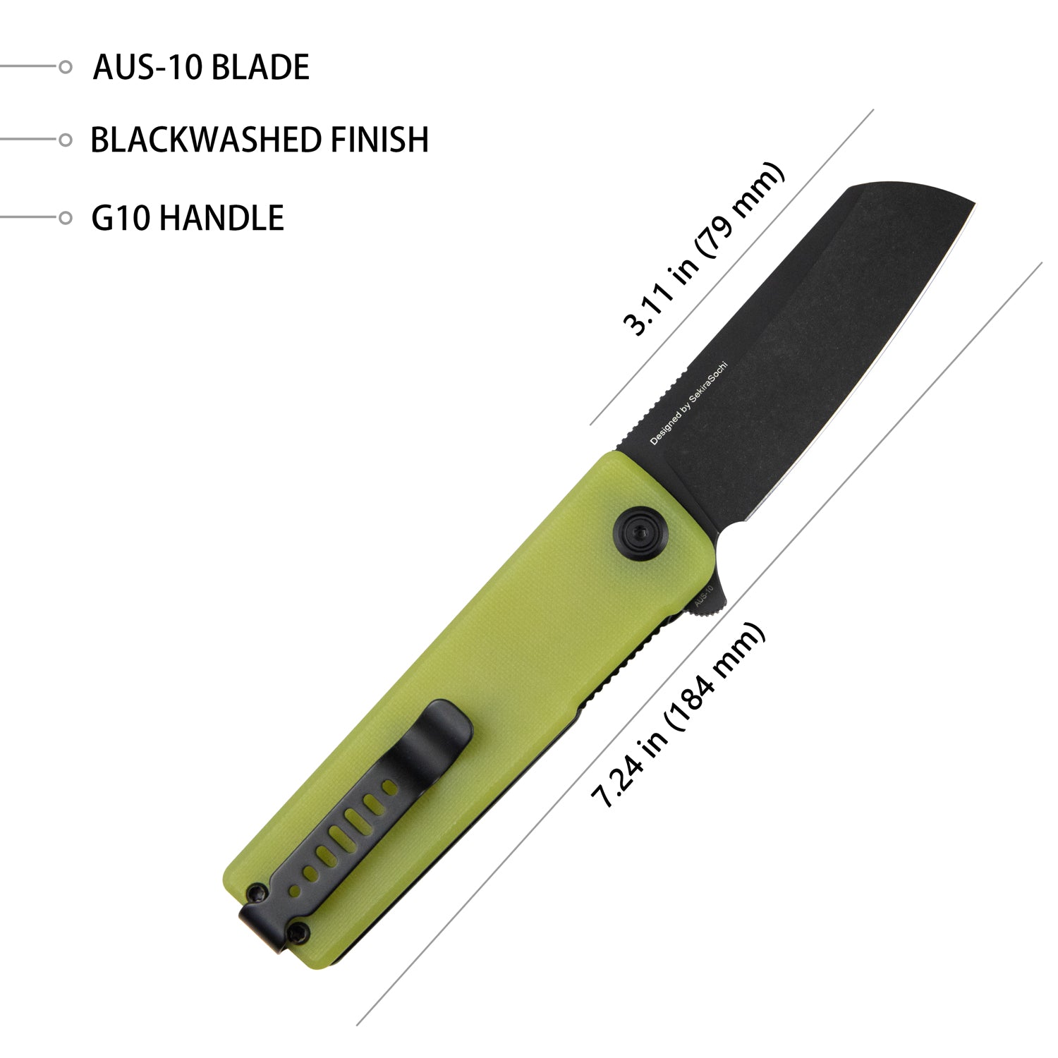 Kubey Sailor Liner Lock Flipper Outdoor Pocket Knife Translucent Yellow G10 Handle 3.11" Blackwashed AUS-10 Blade KU317B