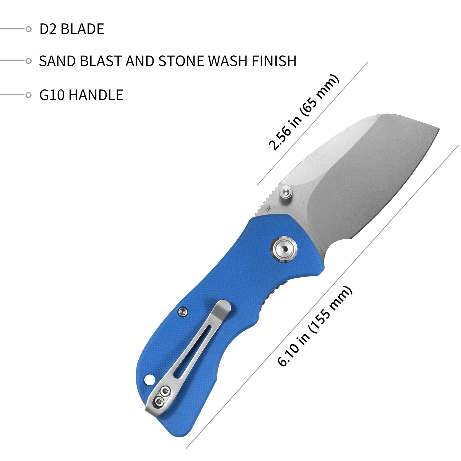 Kubey Karaji Liner Lock Dual Thumb Studs Open Folding Pocket Knife Blue G10 Handle 2.56" Bead Blasted D2 KU180C