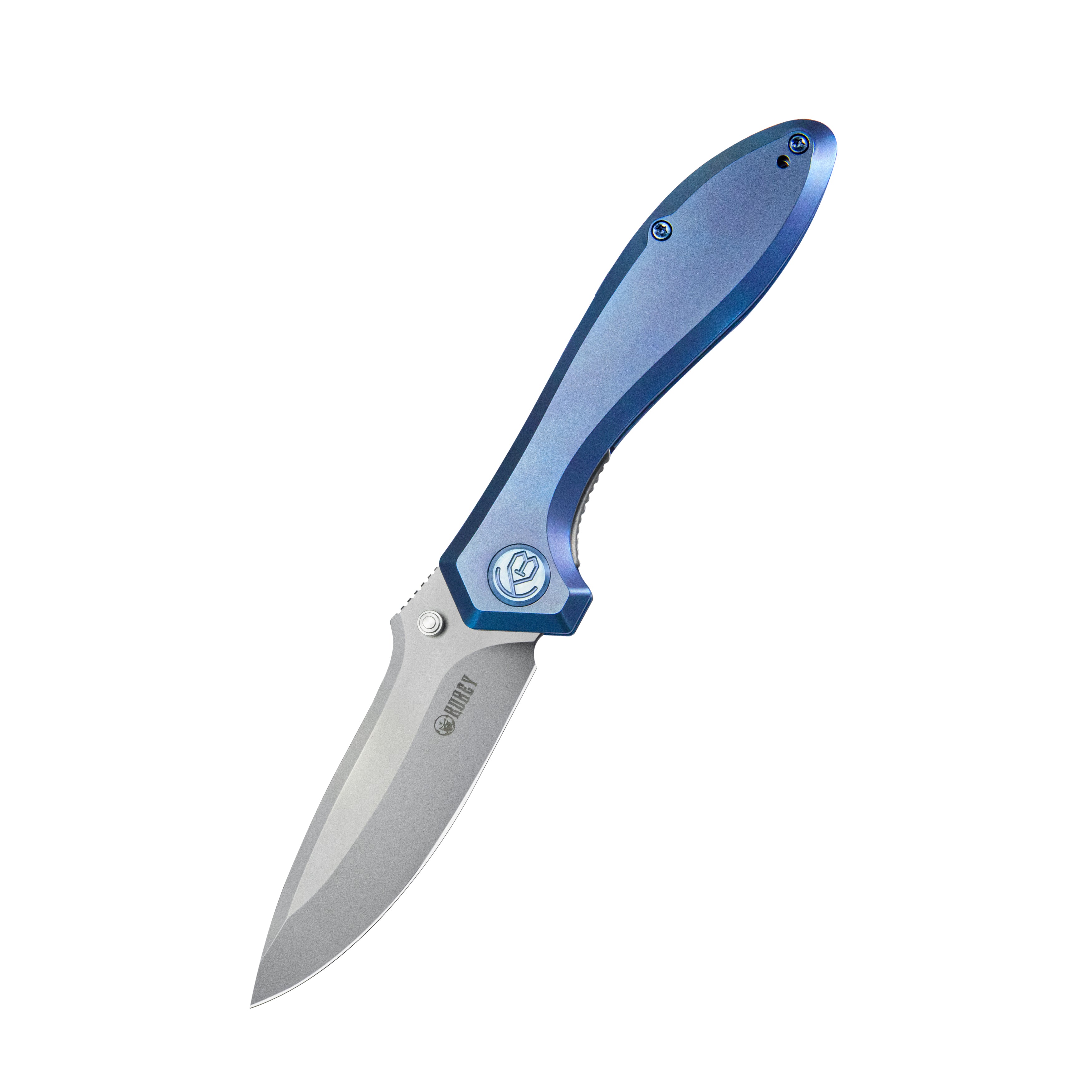 Kubey Ruckus Liner Lock Folding Knife Blue Ti Handle 3.31" Bead Blasted CPM 20CV KB314R