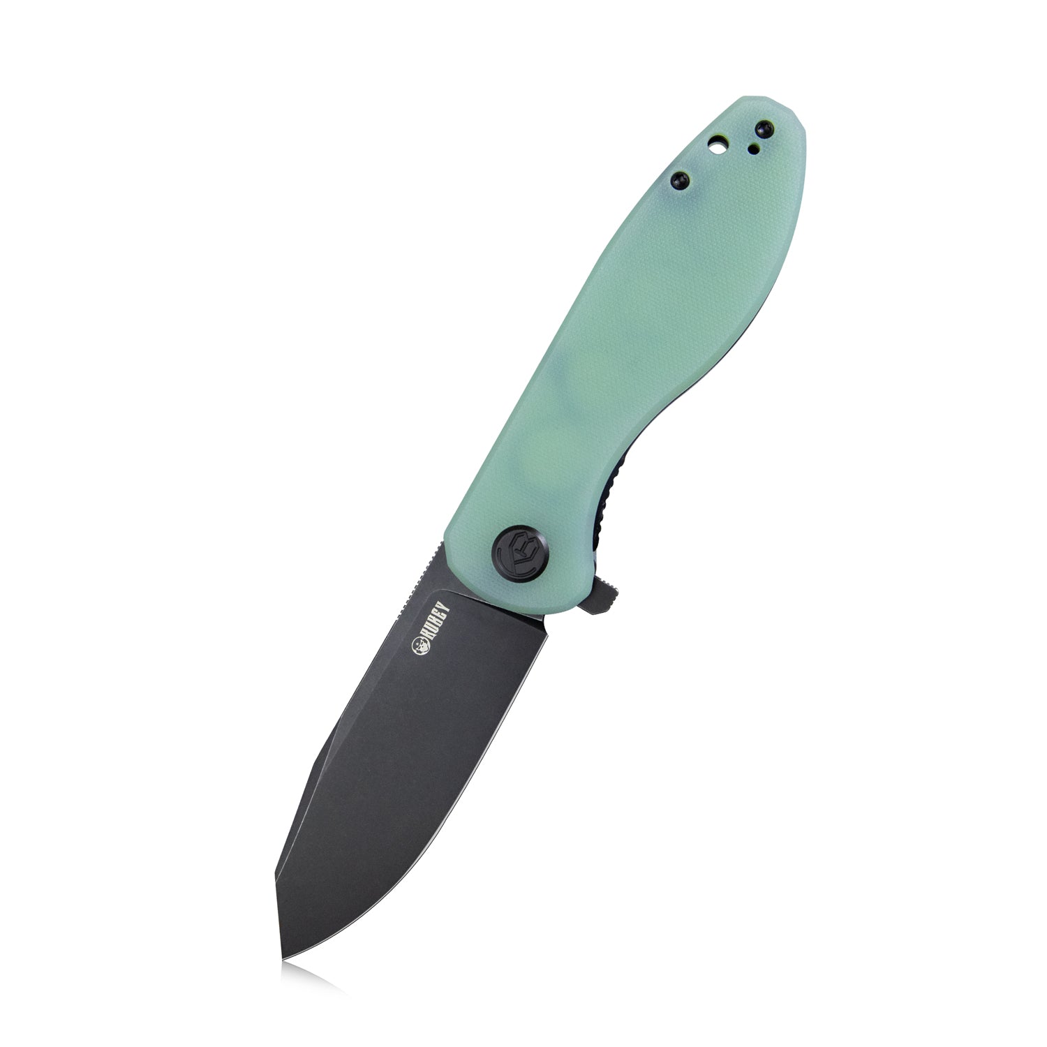 Kubey Master Chief Outdoor Folding Pocket Knife Jade G10 Handle 3.43" Blackwash AUS-10 KU358D