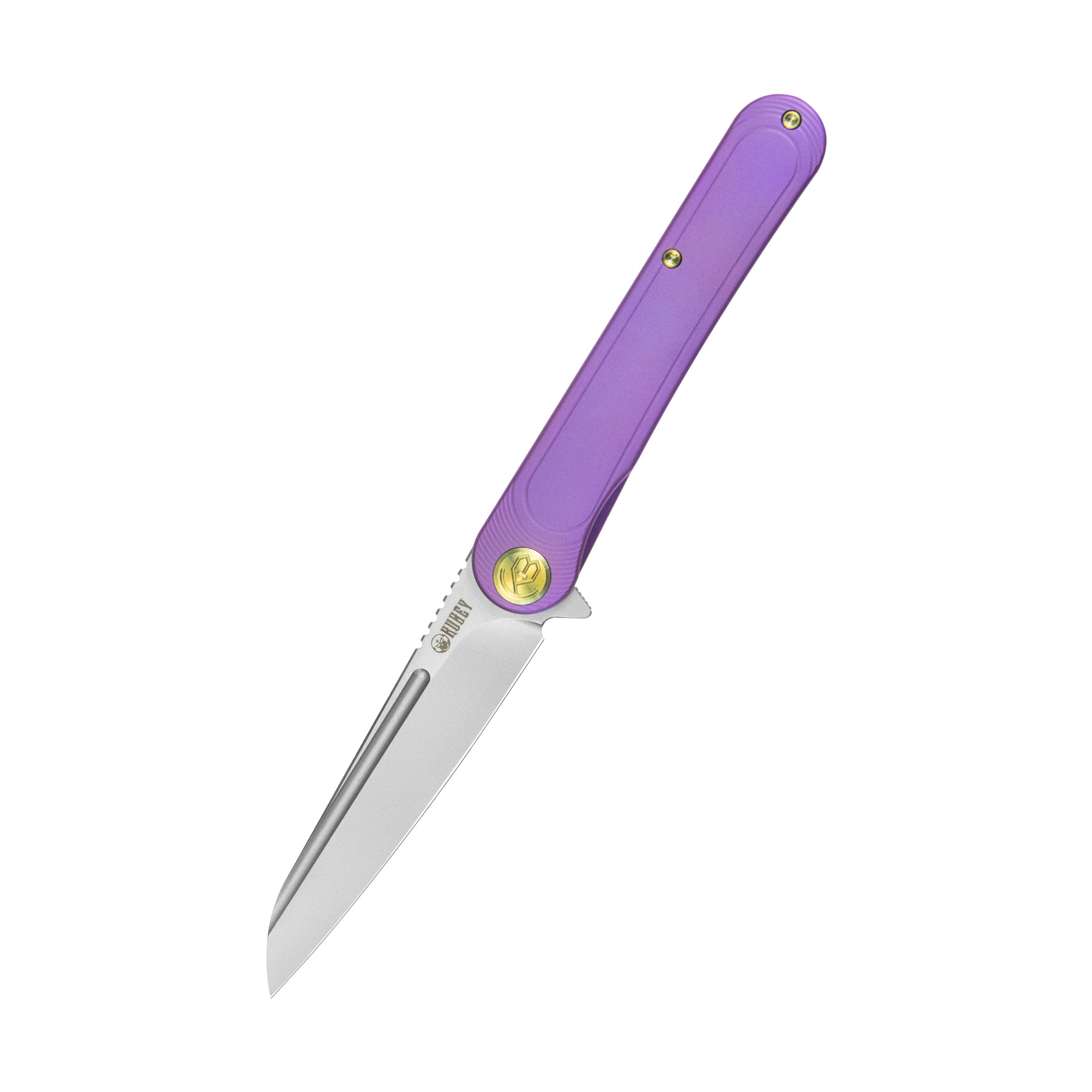 Kubey Dandy Frame Lock Gentlemans Pocket Folding Knife Purple Ti Handle 3.94" Sandblasted S90V KB247G