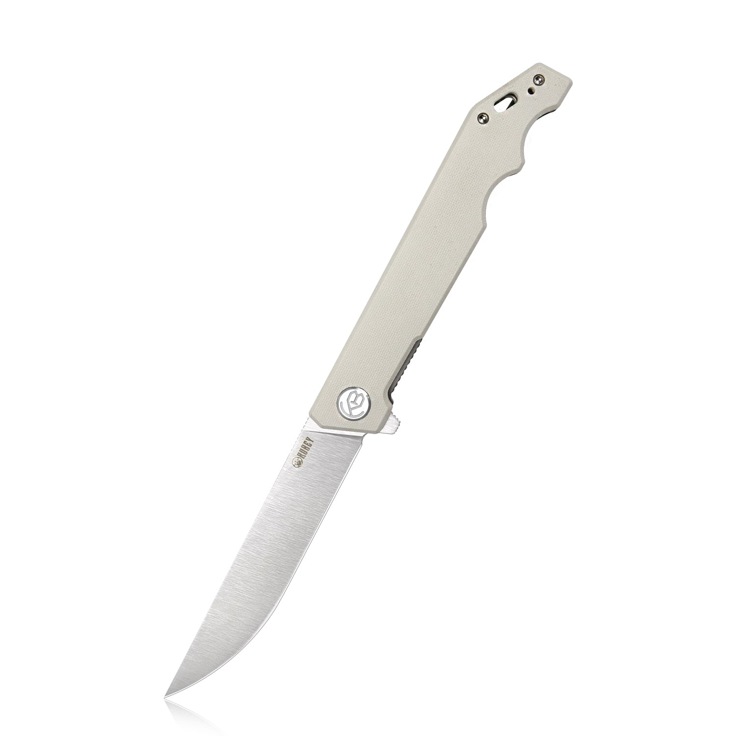 Kubey Pylades Liner Lock Flipper Folding Knife Ivory Handle 4.65" Satin AUS-10 KU253G