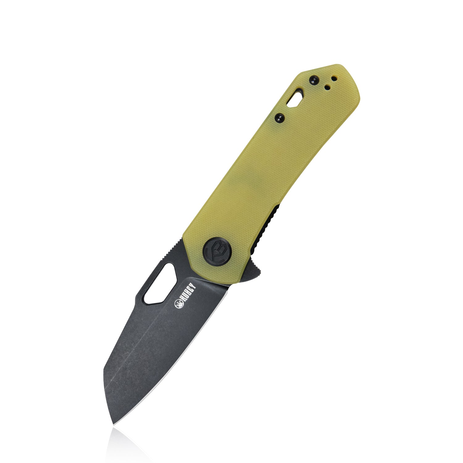 Kubey Duroc Liner Lock Flipper Small Pocket Folding Knife Translucent Yellow G10 Handle 2.91" Black Stonewashed AUS-10 KU332H