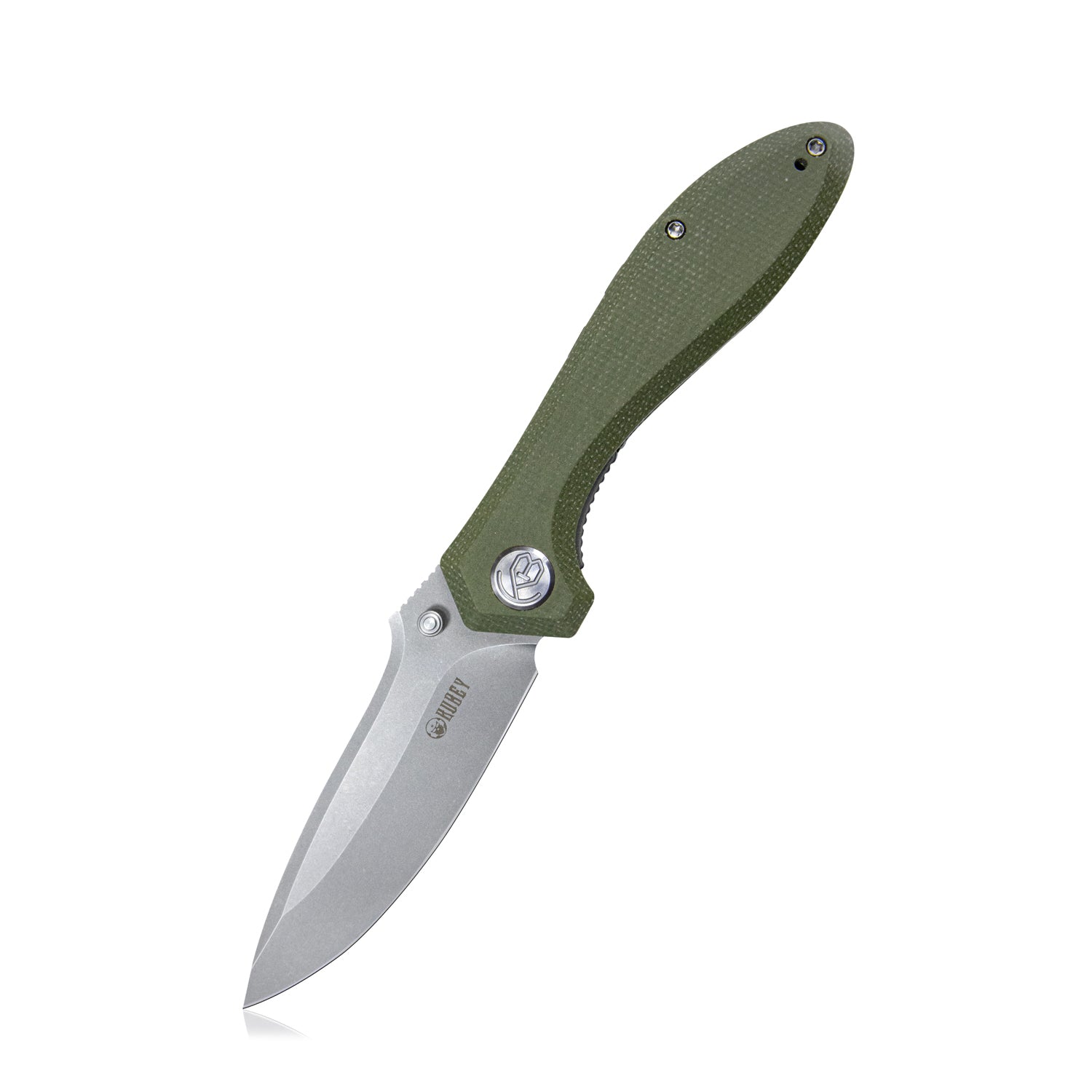 Kubey Ruckus Liner Lock Folding Knife Green Micarta Handle 3.31" Bead Blasted AUS-10 KU314E