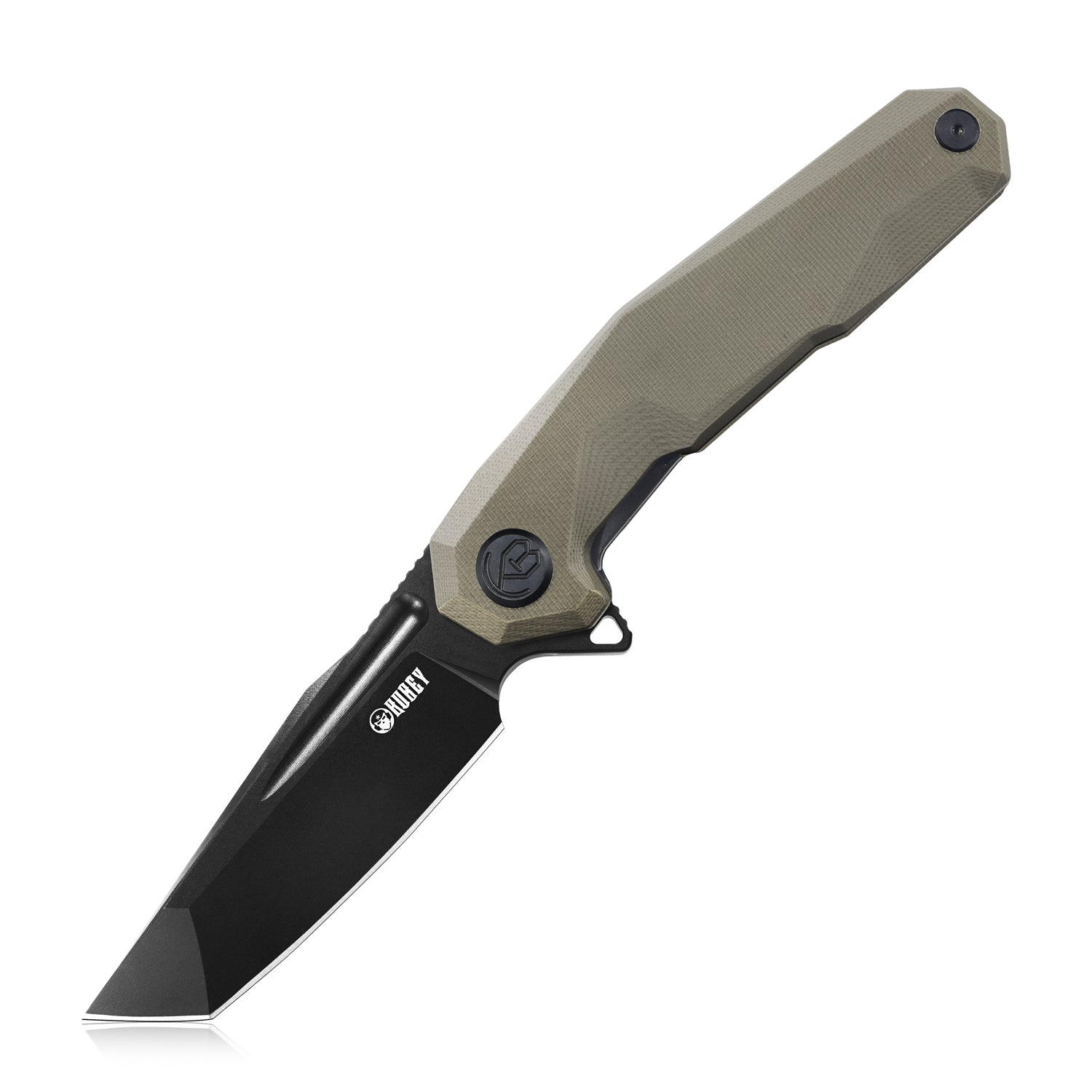 Kubey Carve Nest Liner Lock Tactical Folding Knife Tan G10 Handle 3.27'' Black Coated D2 KB237C