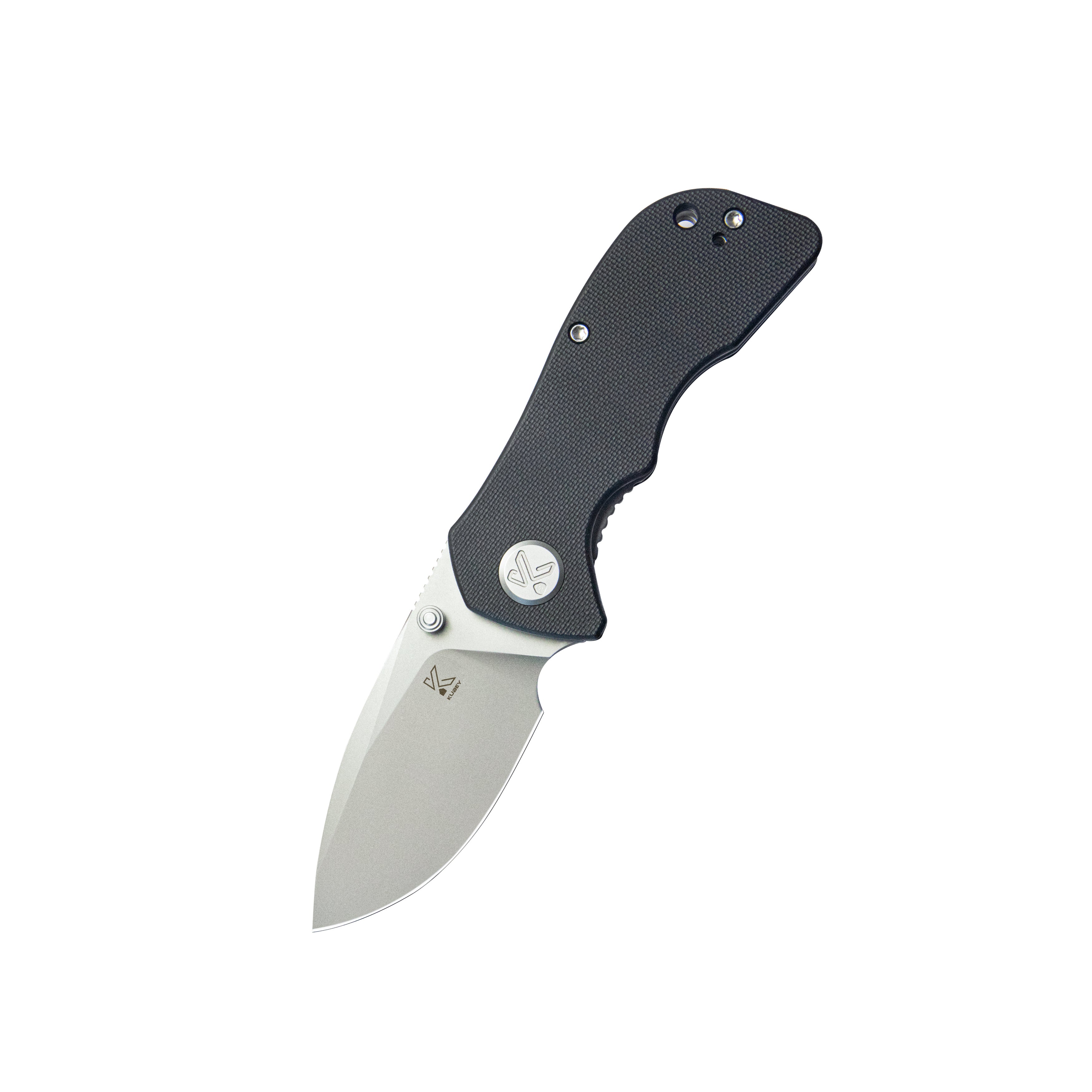 KUBEY Karaji Liner Lock Dual Thumb Studs Open Folding Pocket Knife Black G10 Handle 2.56" Beadblast 14C28N KU180L