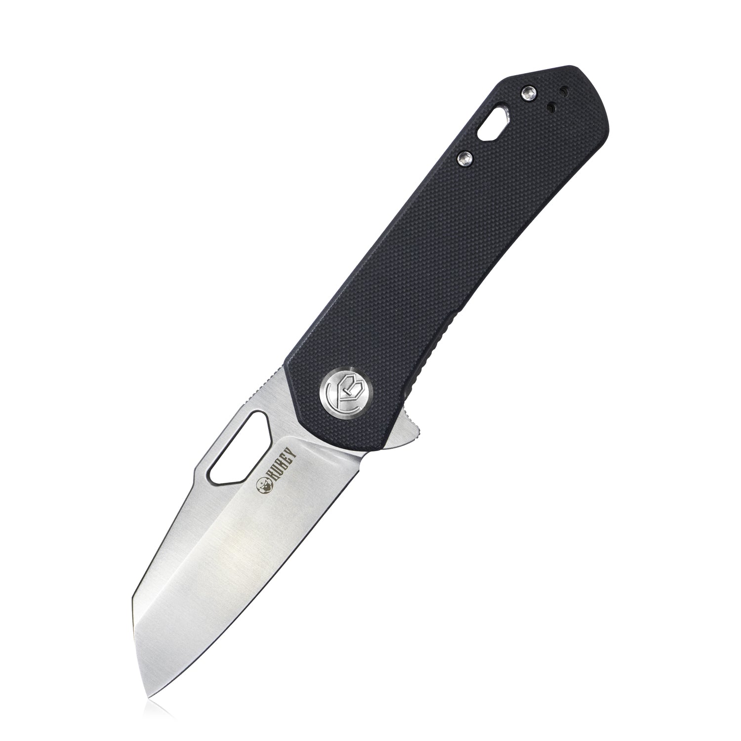 Kubey Duroc Liner Lock Flipper Folding Knife Black G10 Handle 2.91" Satin D2 KU332A
