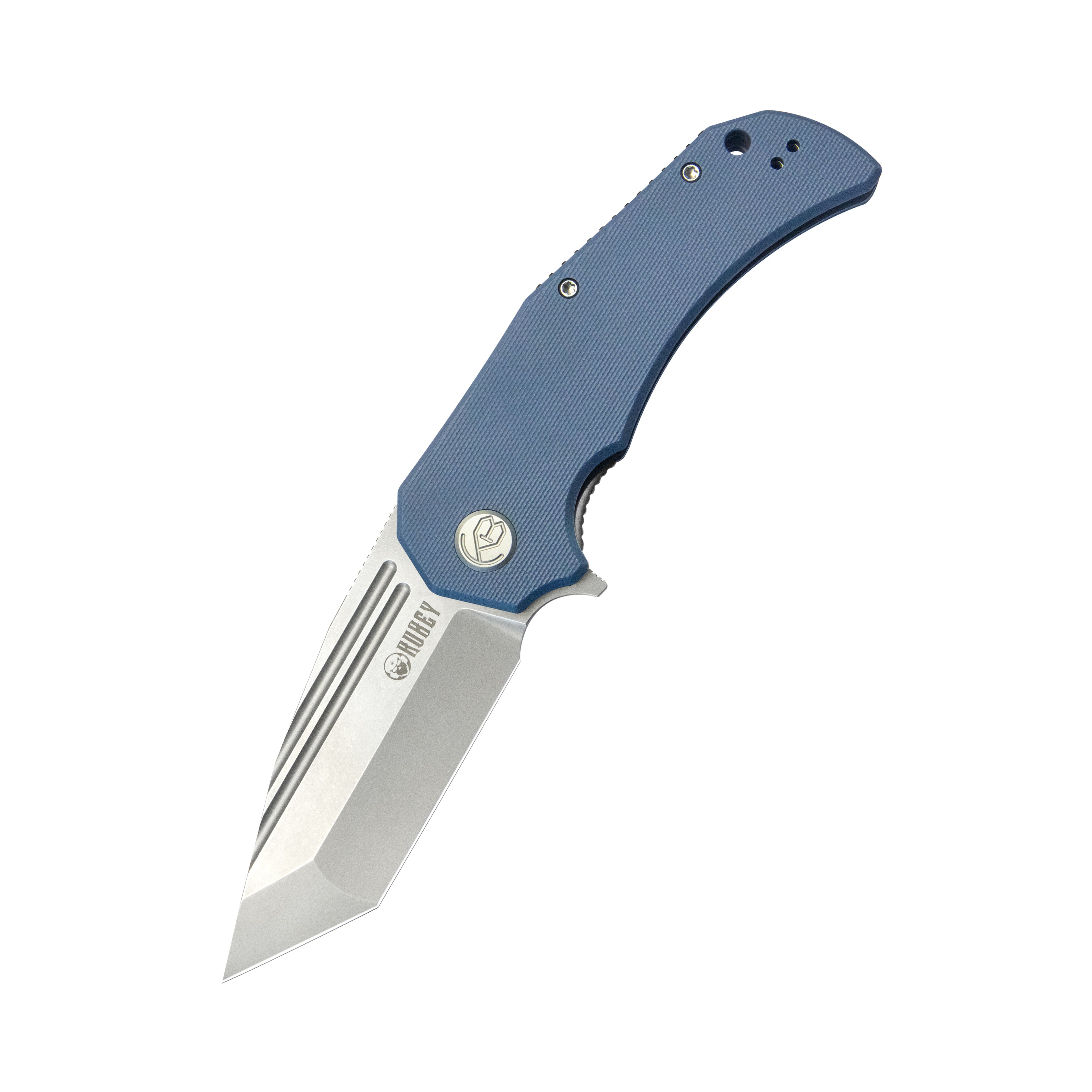 Kubey Mikkel Willumsen Design Bravo one Tanto Outdoor Folding Camping Knife Blue G10 Handle 3.39" Beadblast AUS-10 KU318E