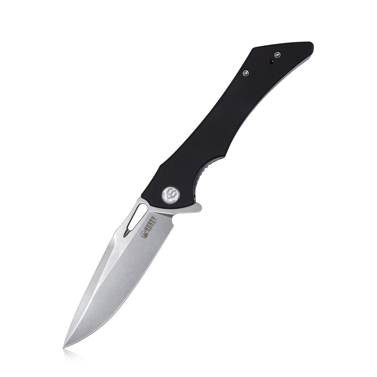Kubey Raven Liner Lock Flipper Knife Black G10 Handle 3.5" Bead Blasted AUS-10 KB245D