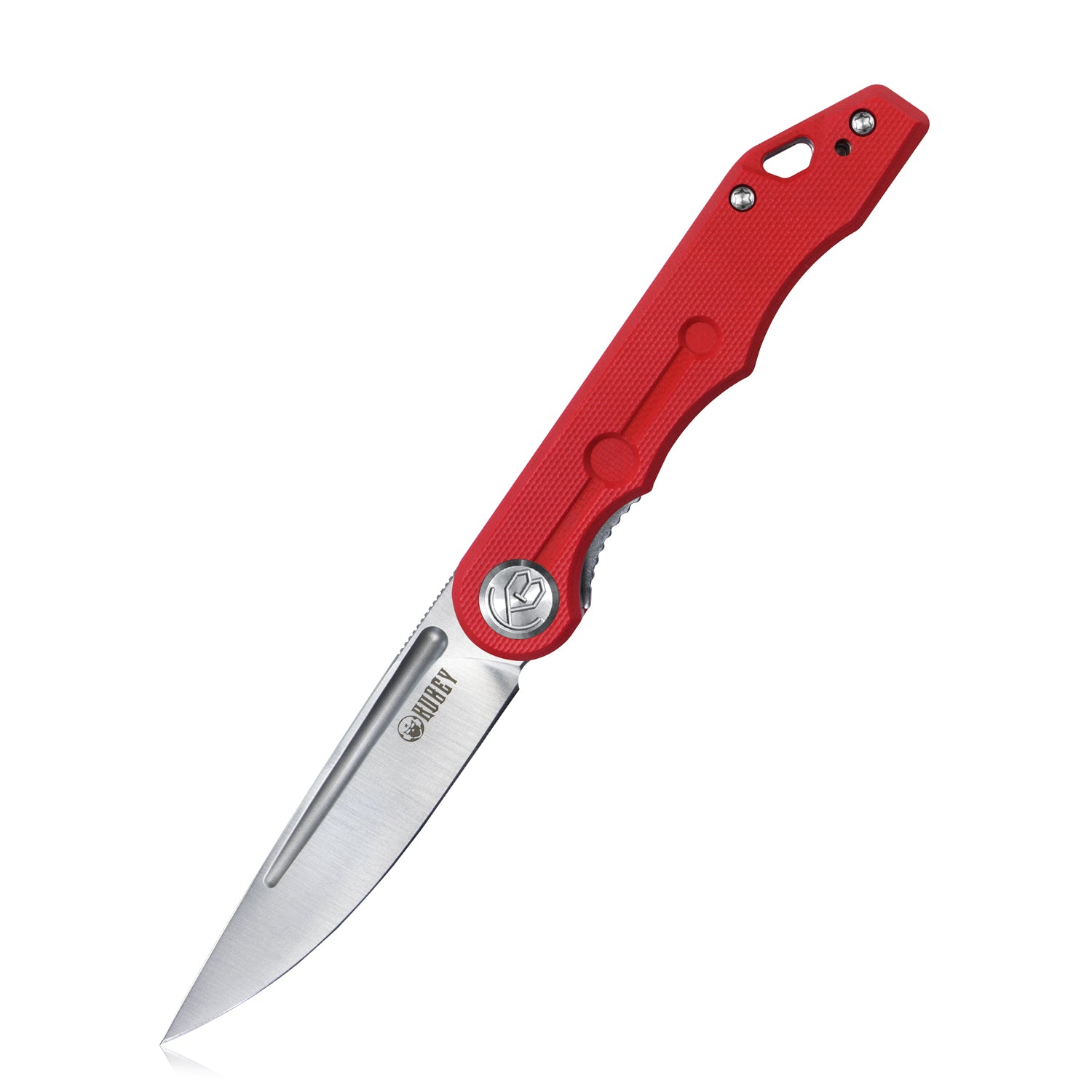 Kubey Mizo Liner Lock Front Flipper Folding Knife Red G10 Handle 3.15" Satin 14C28N KU2101C