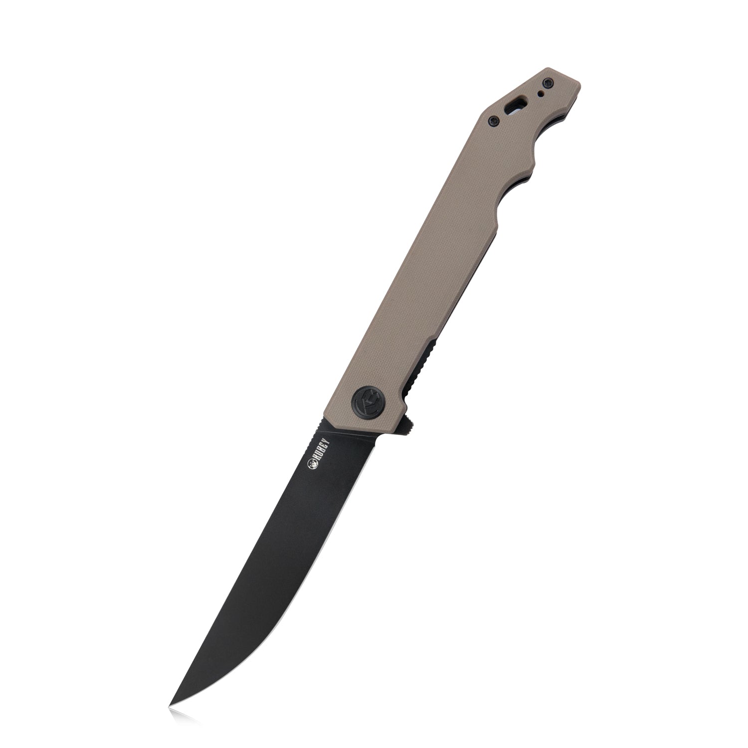 Kubey Pylades Liner Lock Flipper Folding Knife Tan G10 Handle 4.65" Blackwash AUS-10 KU253C