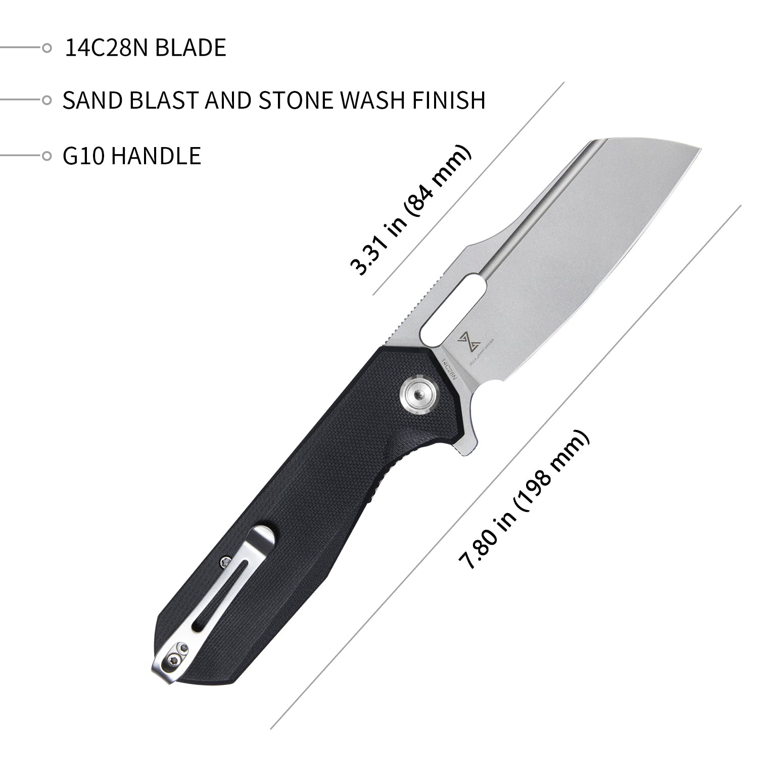 Kubey Atlas Nest Liner Lock Folding Knife Black G10 Handle 3.31" Bead Blasted 14C28N KU328A