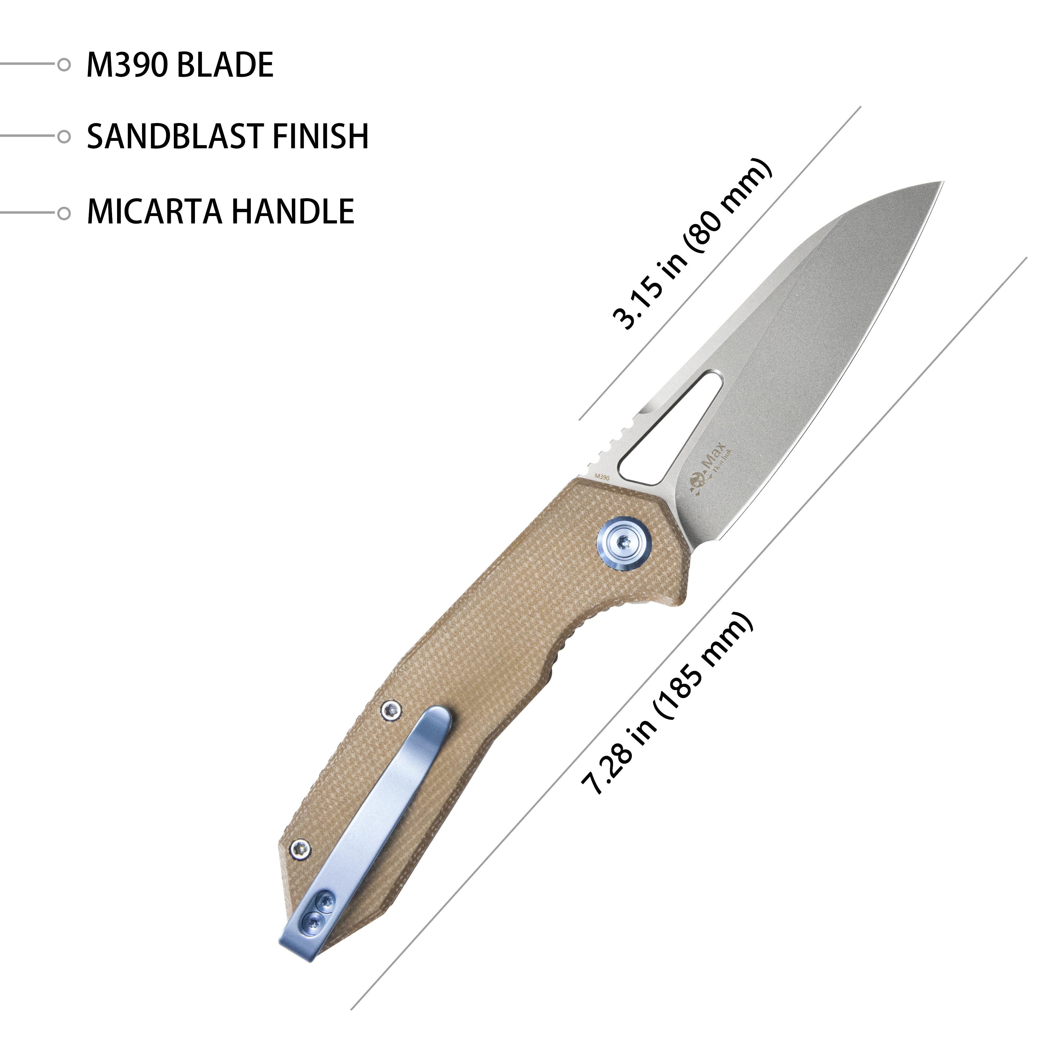 Kubey Vagrant Liner Lock Folding Knife Tan Micarta Handle 3.1" Sandblast M390 KB291V