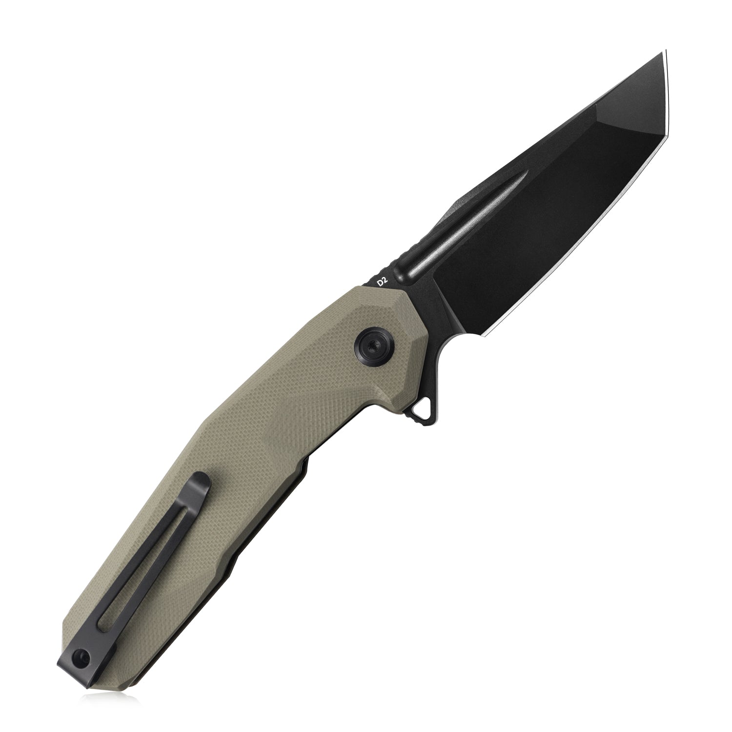 Kubey Carve Nest Liner Lock Tactical Folding Knife Tan G10 Handle 3.27'' Black Coated D2 KB237C
