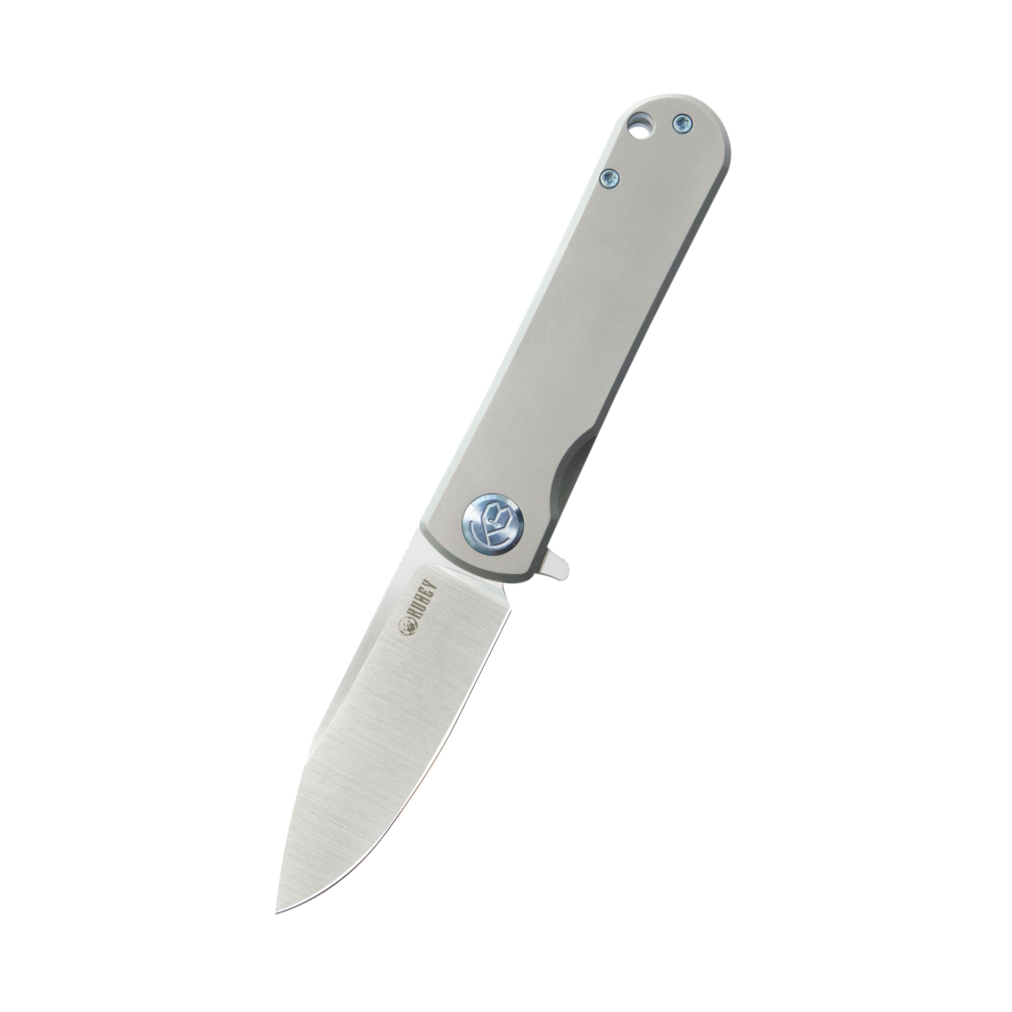 Kubey NEO Flipper Gentlemans Knife Grey Titanium Handle 2.99" Belt Satin S35VN Blade KB359A