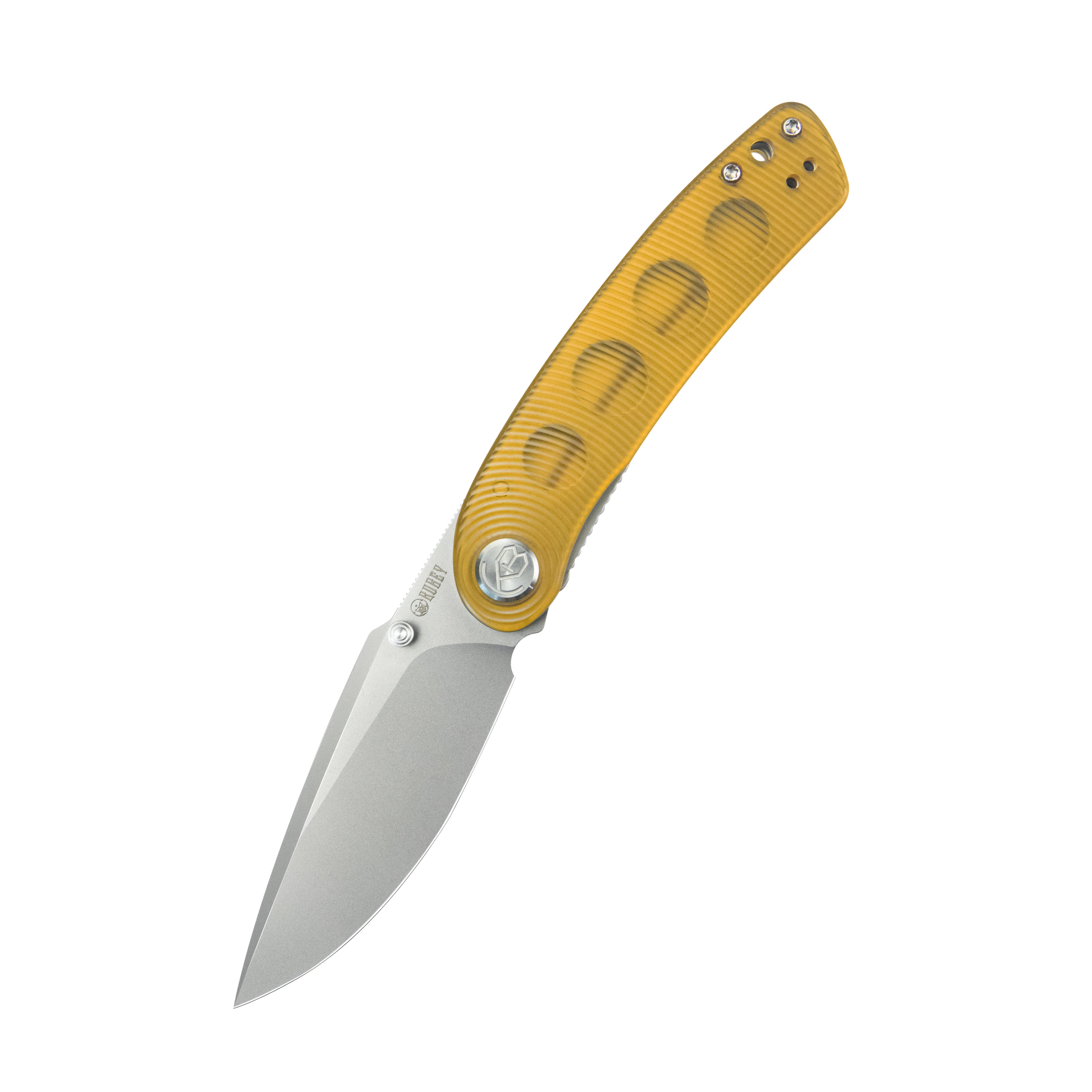 Kubey Momentum Sherif Manganas Design Liner Lock Front Flipper / Dual Studs Open Folding Knife Ultem Handle 3.43" Bead Blasted AUS-10 KU344M
