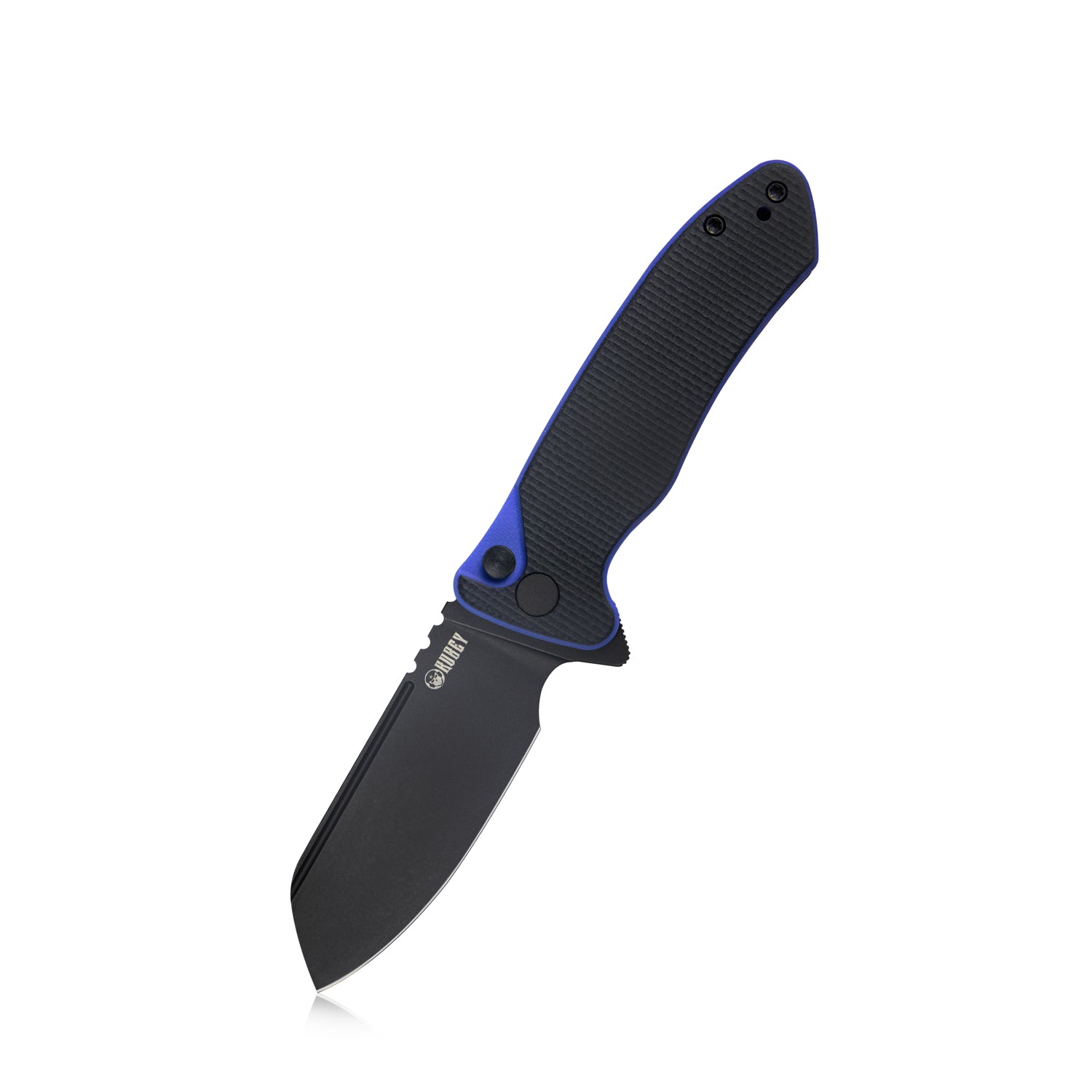 Kubey Creon Small Pocket Knife with Button Lock Black-blue G10 Handle 2.87" Blackwashed AUS-10 KU336D