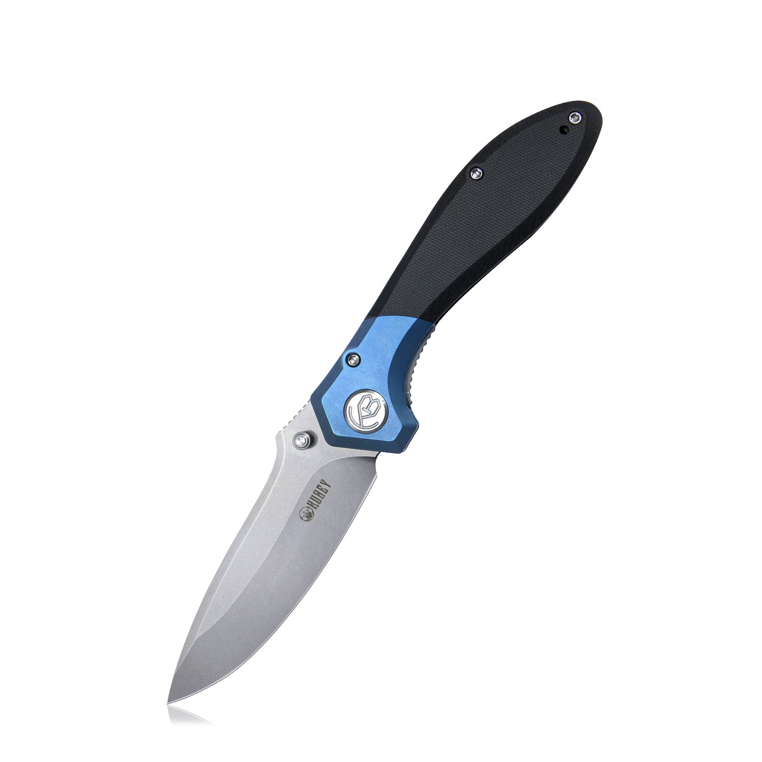 Kubey Ruckus Liner Lock Folding Knife Blue Titanium Head and Black G10 Handle 3.31" Bead Blasted AUS-10 KU314A