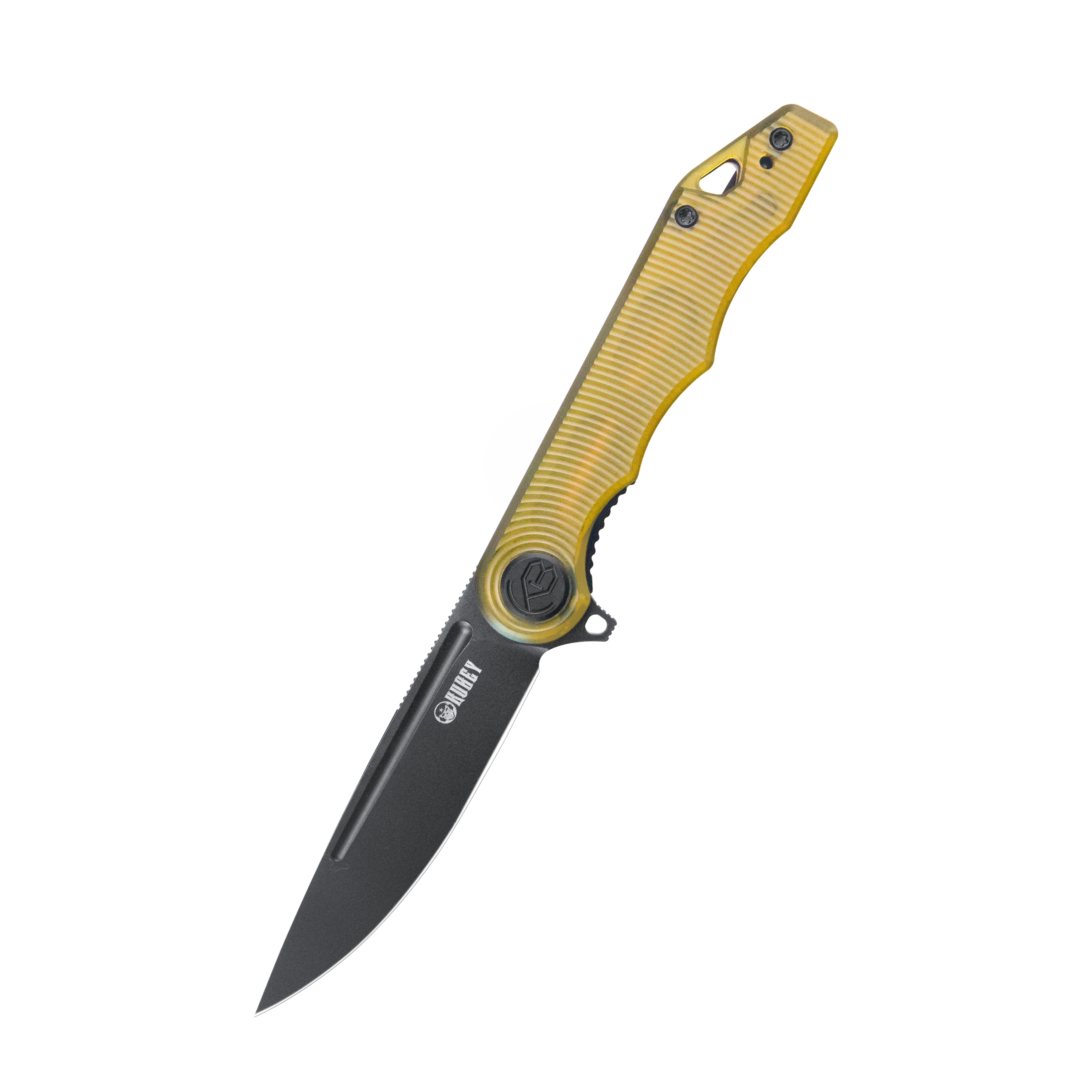Kubey Mizo Liner Lock Flipper Folding Knife Ultem Handle 3.15" Blackwash AUS-10 KU312N