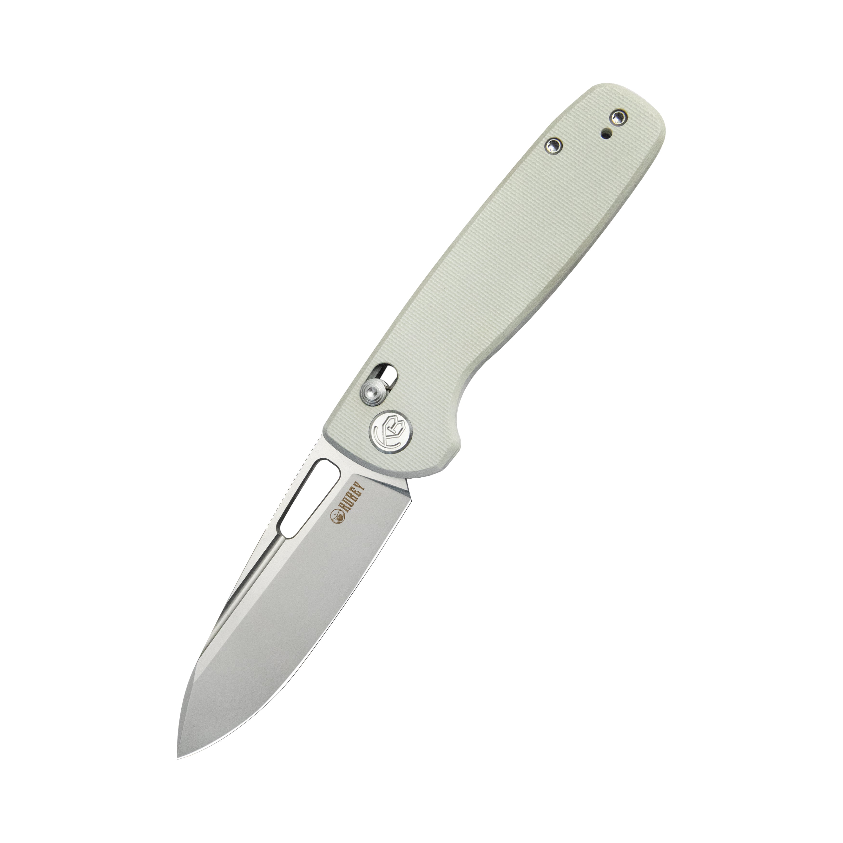 Kubey Bluff Crossbar lock Everyday Carry Pocket Folding Knife White G-10 Handle Sandblast 14C28N Blade KU248C