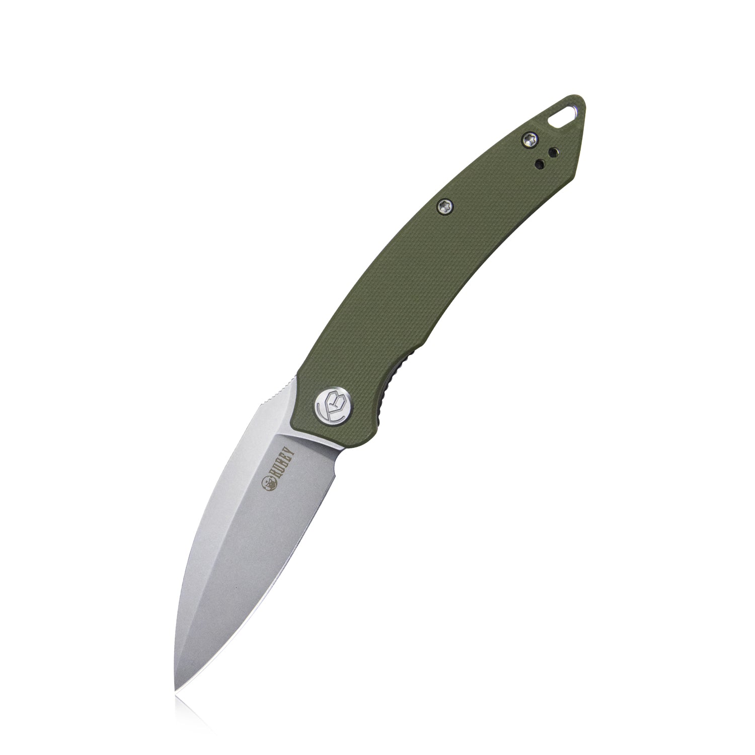 Kubey Leaf Liner Lock Front Flipper Folding Knife Green G10 Handle 2.99" Bead Blasted AUS-10 KU333E