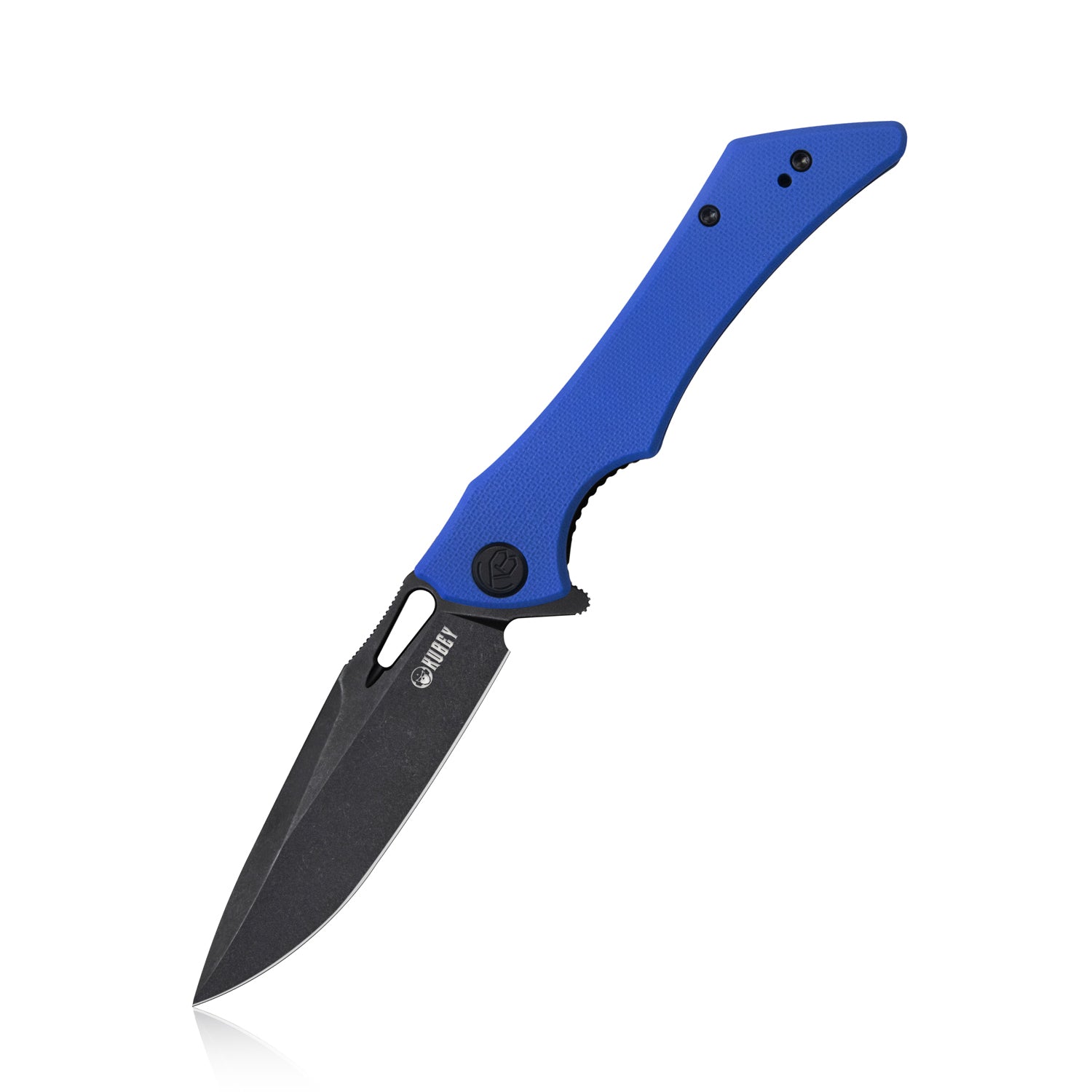 Kubey Raven Liner Lock Flipper Knife Blue G10 Handle 3.5" Dark Stonewashed AUS-10 KB245H