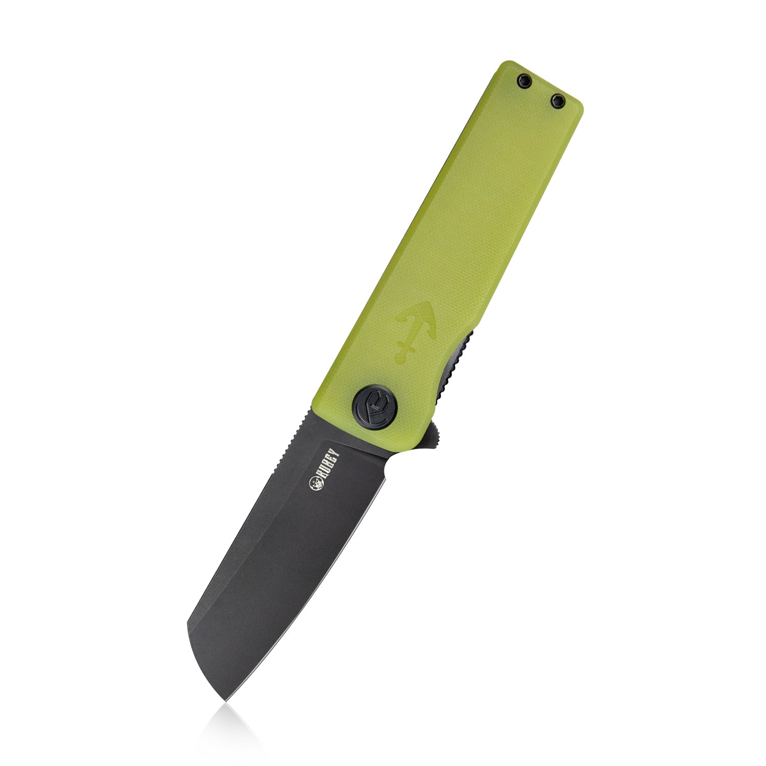 Kubey Sailor Liner Lock Flipper Outdoor Pocket Knife Translucent Yellow G10 Handle 3.11" Blackwashed AUS-10 Blade KU317B