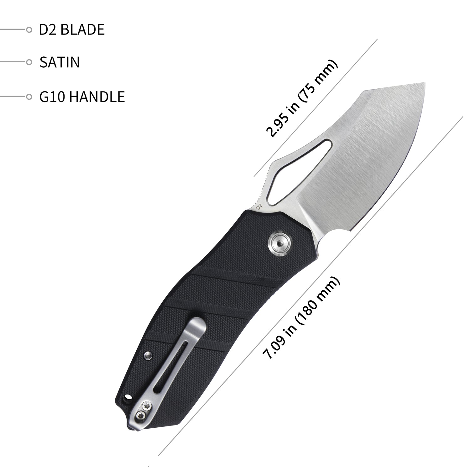 Kubey Ceyx Liner Lock Flipper Folding Knife Black G10 Handle 2.95" Satin D2 KU335A