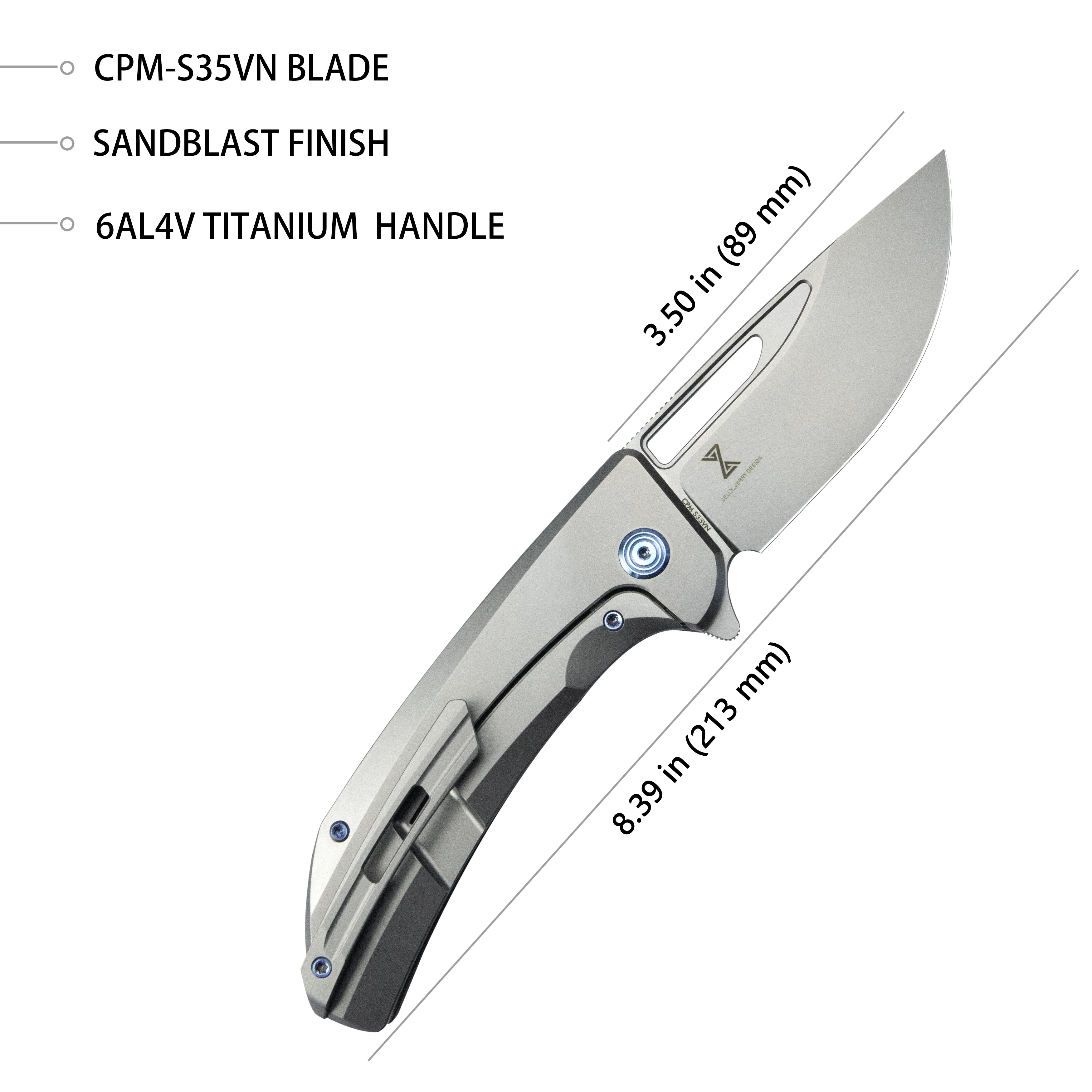 Kubey Hyperion Frame Lock Tactical Knife Gray 6AL4V Titanium Handle 3.5" Sandblast CPM-S35VN KB368A