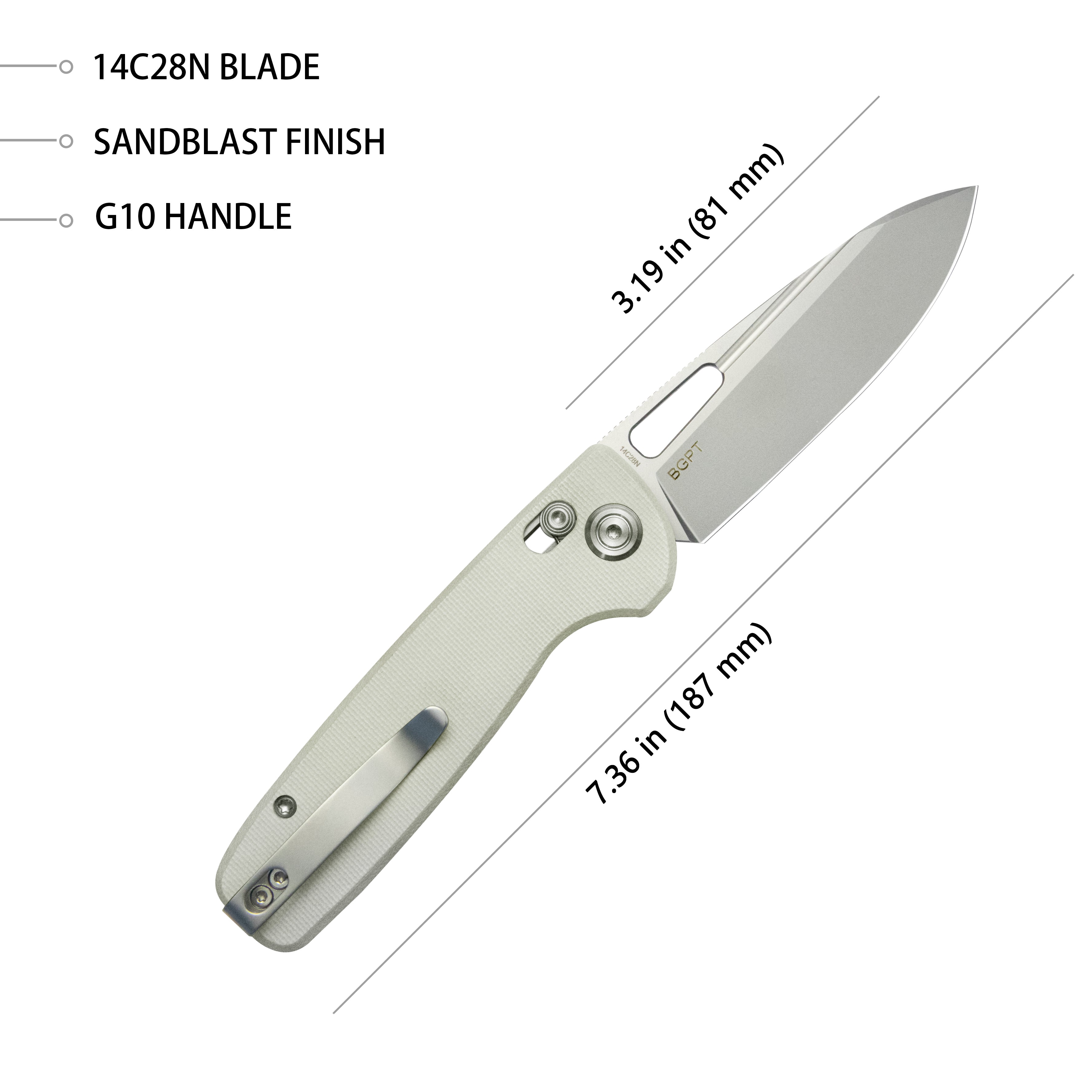 Kubey Bluff Crossbar lock Everyday Carry Pocket Folding Knife White G-10 Handle Sandblast 14C28N Blade KU248C