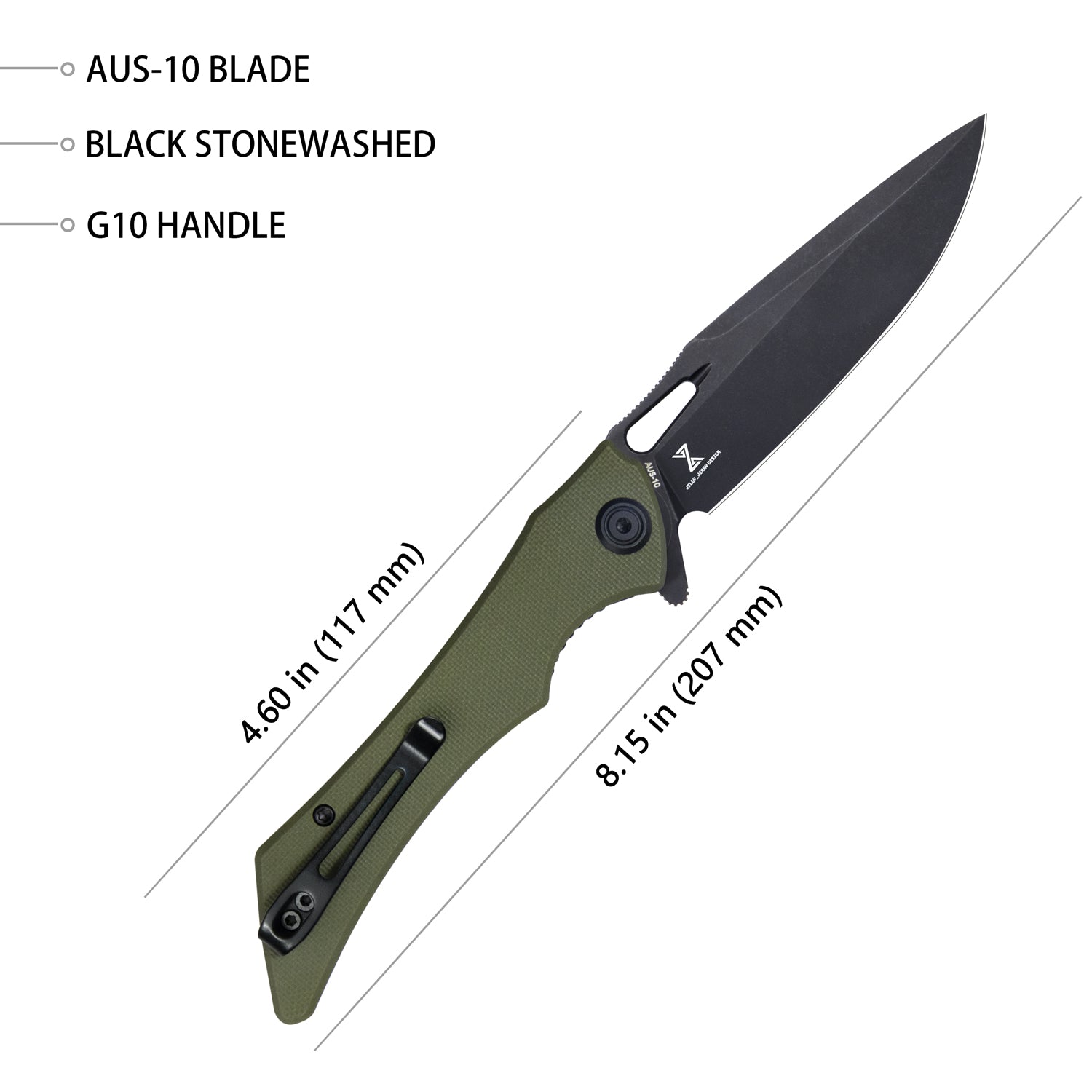 Kubey Raven Liner Lock Flipper Knife Green G10 Handle 3.5" Blackwash AUS-10 KB245I