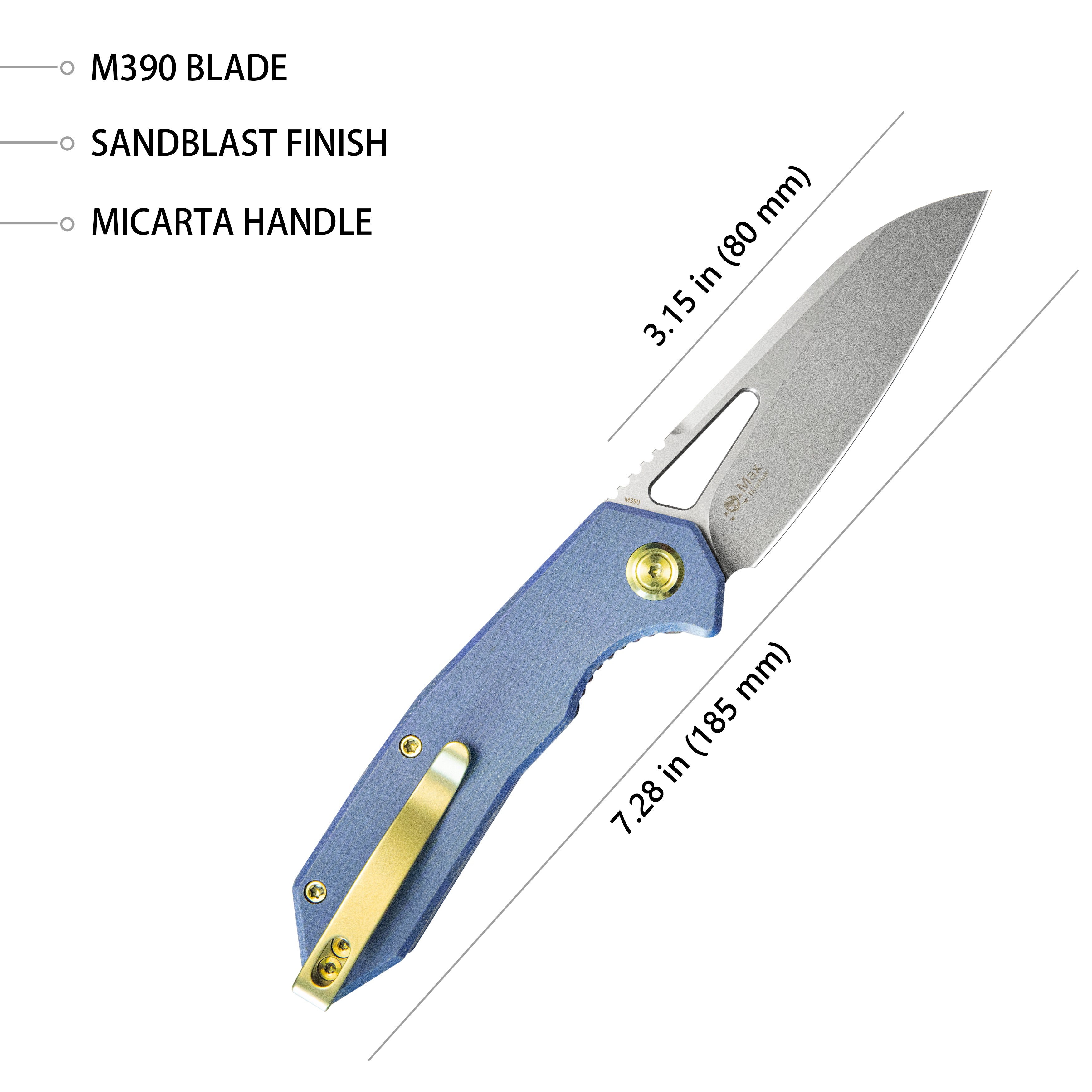 Kubey Vagrant Liner Lock Folding Knife Blue Micarta Handle 3.1" Sandblast M390 KB291U
