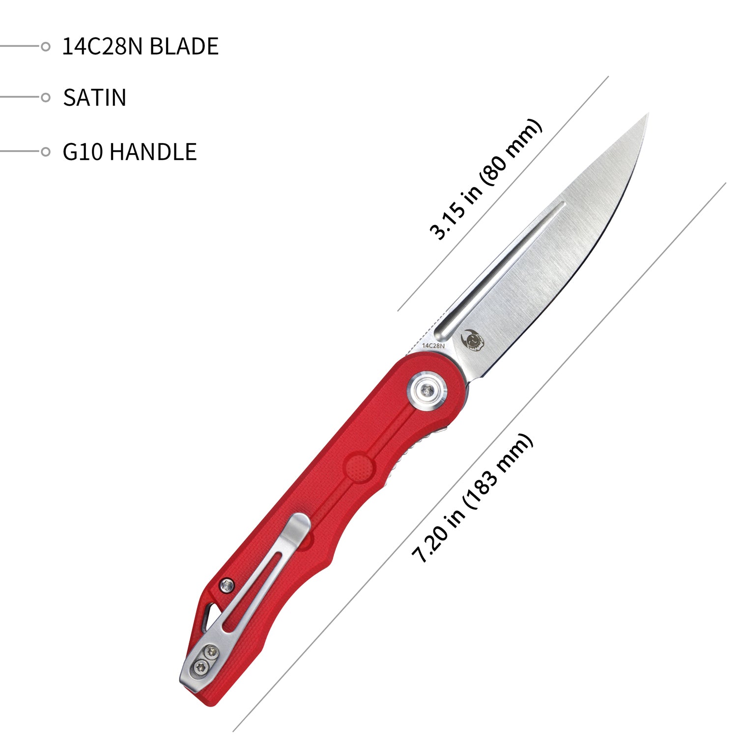 Kubey Mizo Liner Lock Front Flipper Folding Knife Red G10 Handle 3.15" Satin 14C28N KU2101C