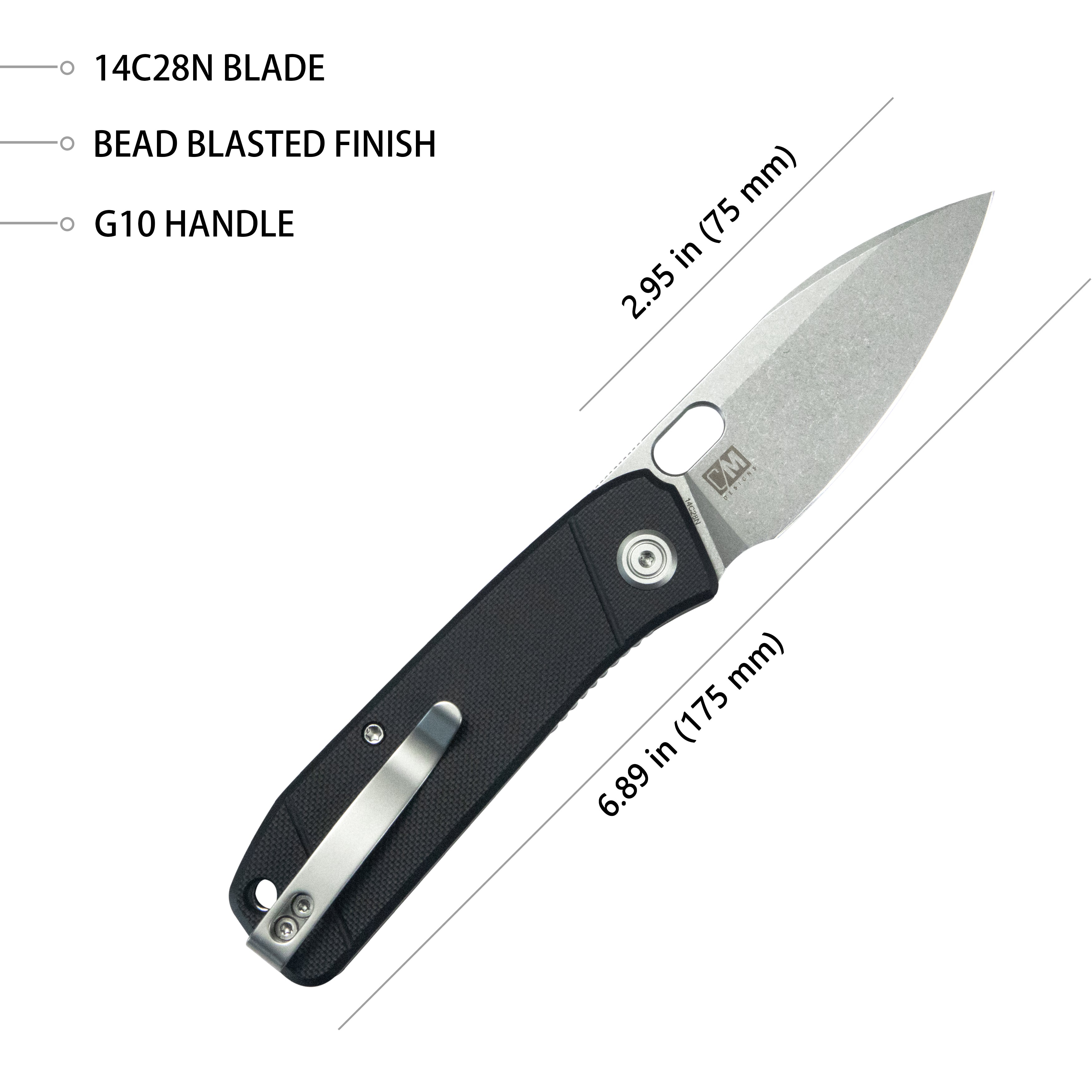 Kubey Hyde Liner Lock Folding Knife Black G10 Handle 2.95" Sand Blasted 14C28N KU2104A